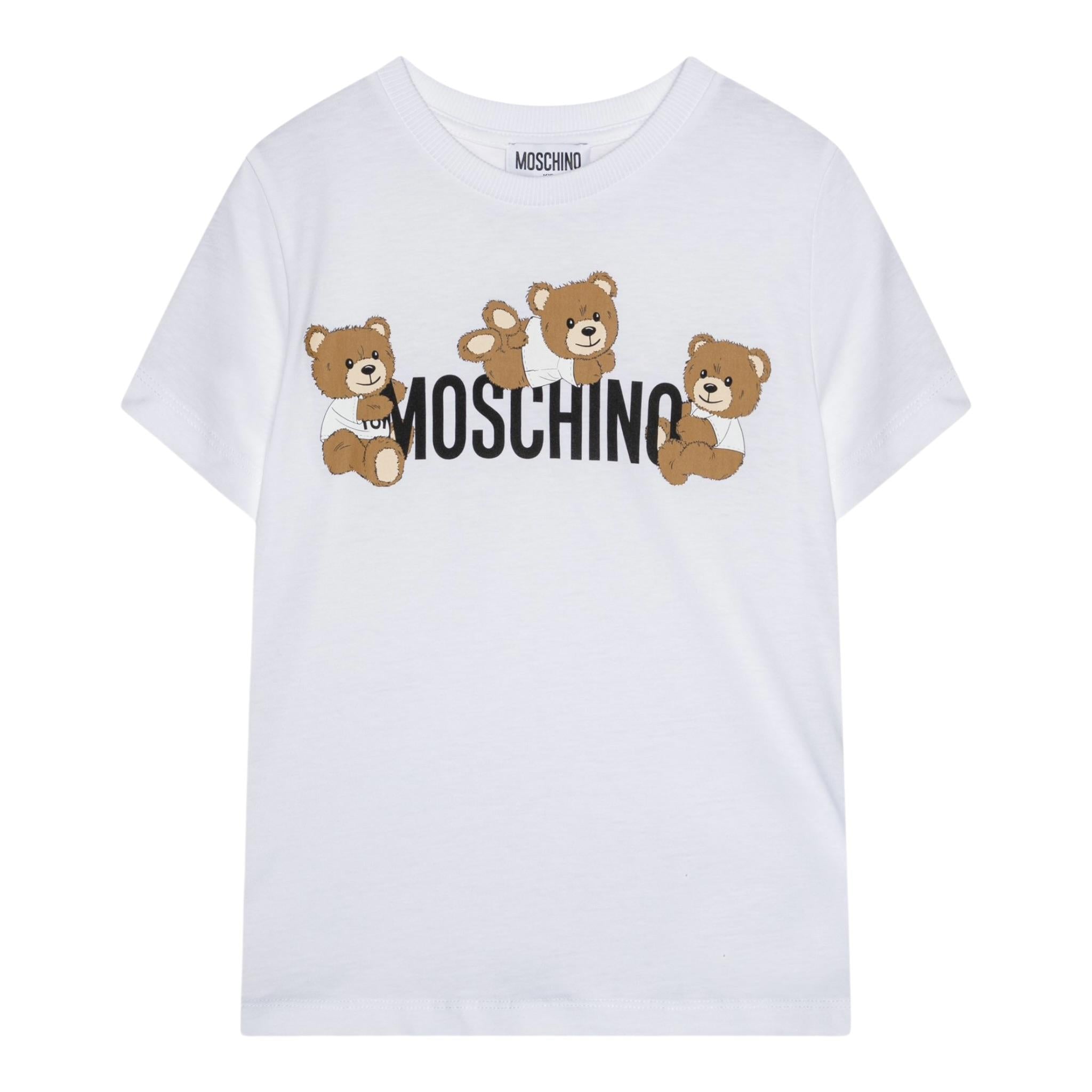 Moschino T-Shirt Girocollo Tinta Unita con Orso per Neonato MUM04AXX BIANCO MOSCHINO 