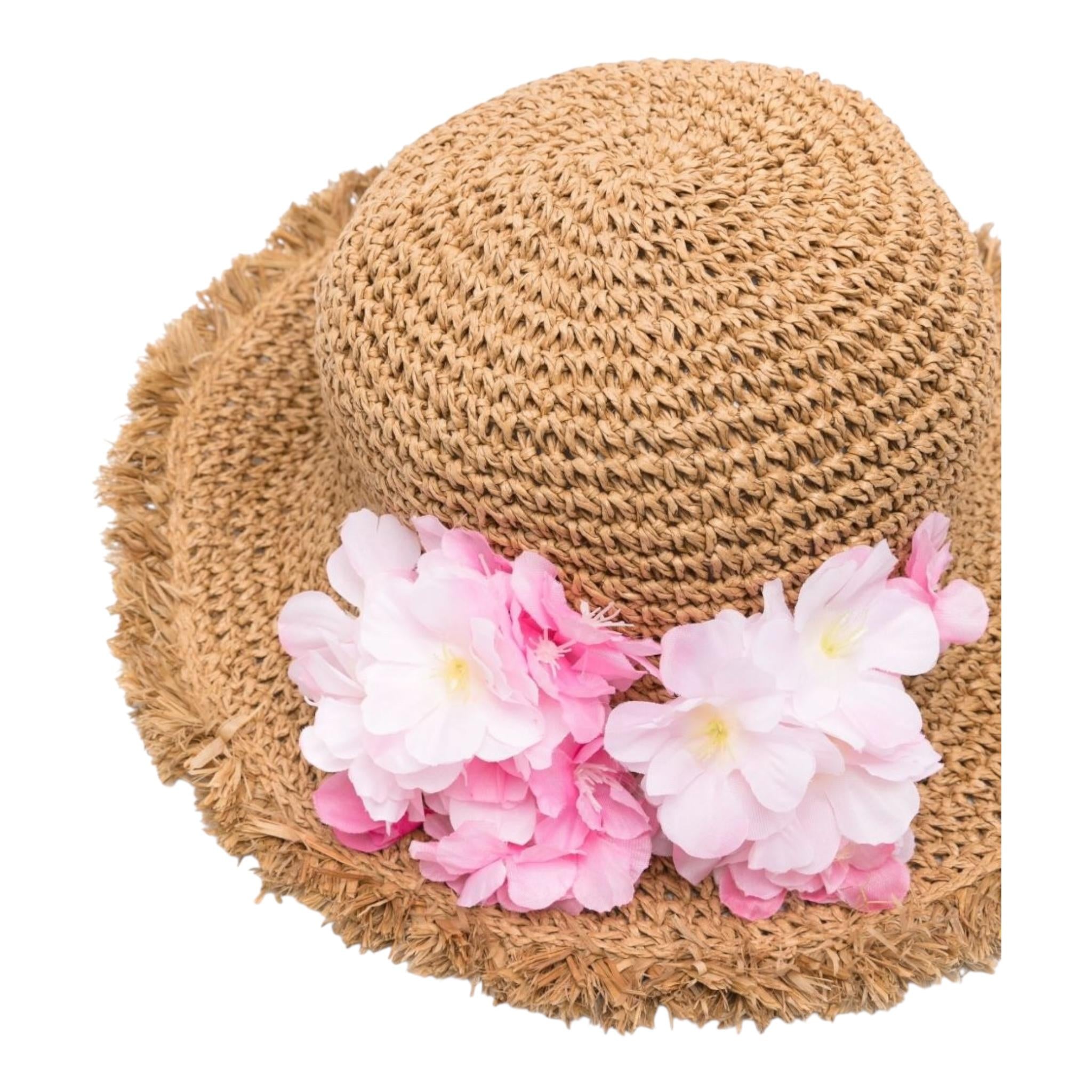 Monnalisa Cappello In Paglia Tinta Unita con Applicazioni per Bambina 19E065 BEIGE MONNALISA 