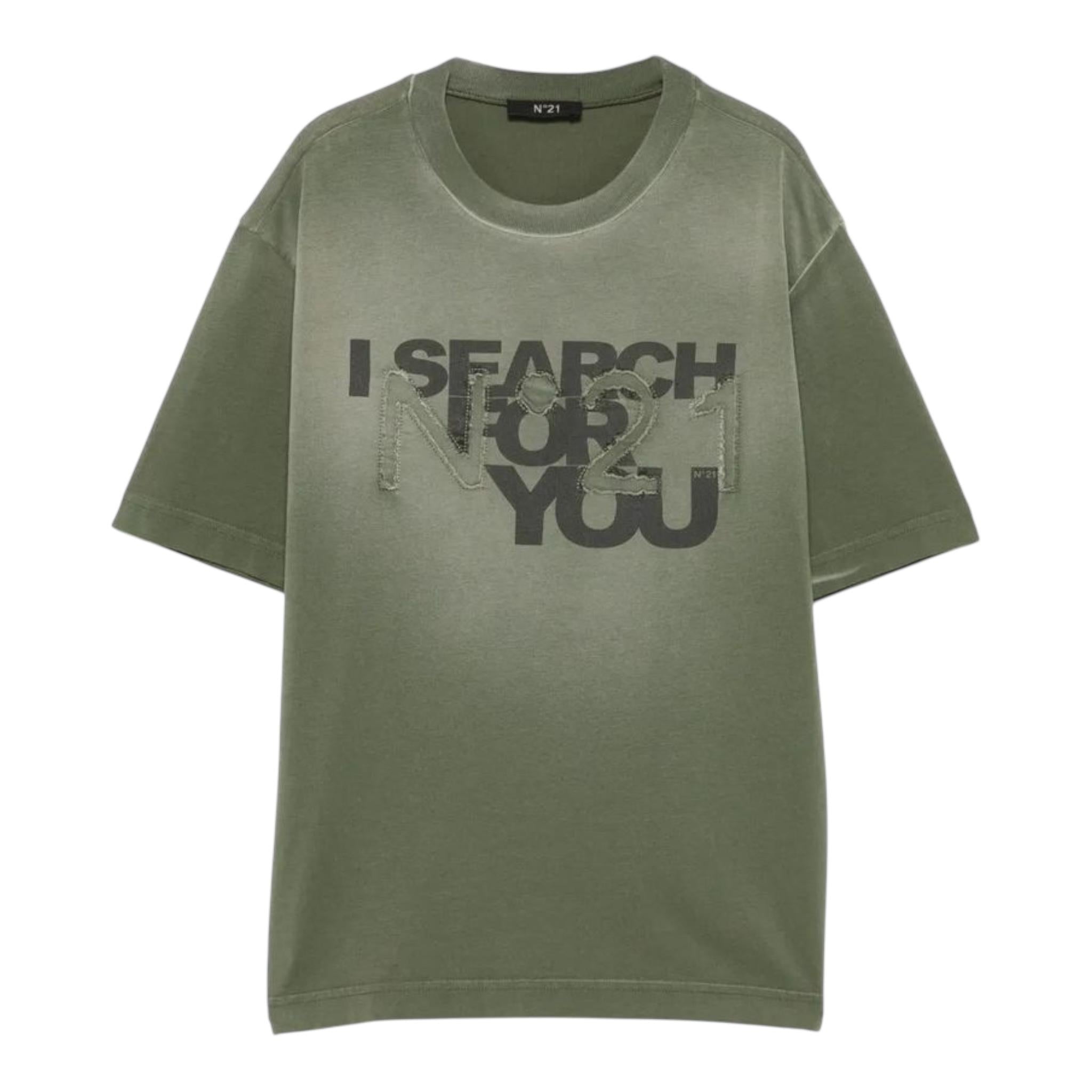 N°21 T-Shirt Tinta Unita Girocollo con Stampa per Bambino N2103J VERDE N°21 