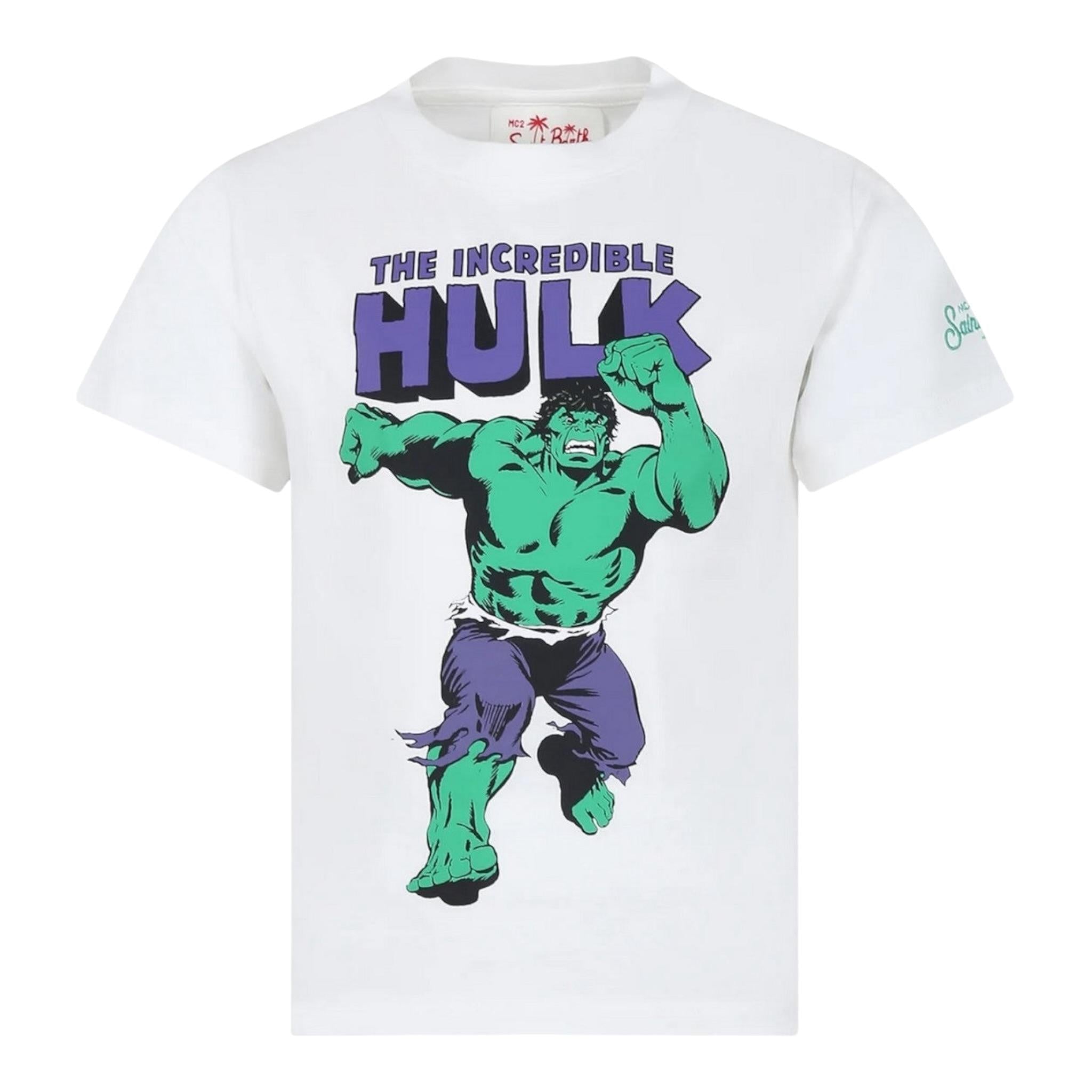 Saint Barth T-Shirt Girocollo Tinta Unita con Stampa Hulk per Bambino INCREDIBLEX BIANCO SAINT BARTH 