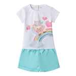 Sarabanda Completo 2 Pezzi T-Shirt-Short per Bambina 0B213 BIANCO/AZZURRO SARABANDA 