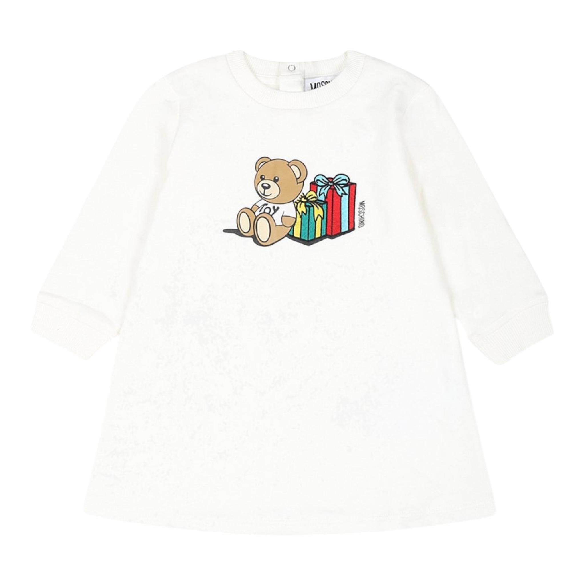 MOSCHINO abito manica lunga tinta unita con stampa in contrasto Panna per Bambina MBV0A2J PANNA MOSCHINO 