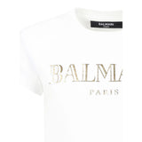 Balmain T-Shirt Girocollo Tinta Unita con Logo per Bambina BW8A911X BIANCO BALMAIN 