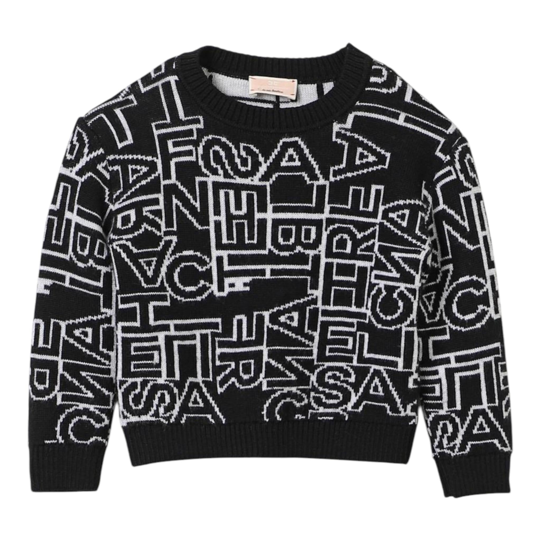 ELISABETTA FRANCHI maglia girocollo tinta unita con stampe in contrasto Nero per Neonata EGMA029N NERO ELISABETTA FRANCHI 