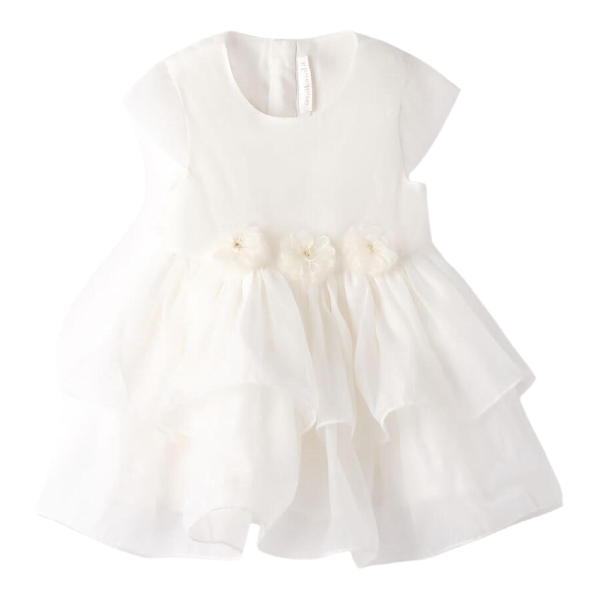 Mini Banda Abito Cerimonia Mezza Manica Tinta Unita per Neonata 3746 BIANCO MINI BANDA 