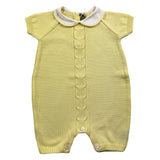 Little Bear Pagliaccetto Mezza Manica Tinta Unita Con Colletto In Contrasto Giallo Per Neonato