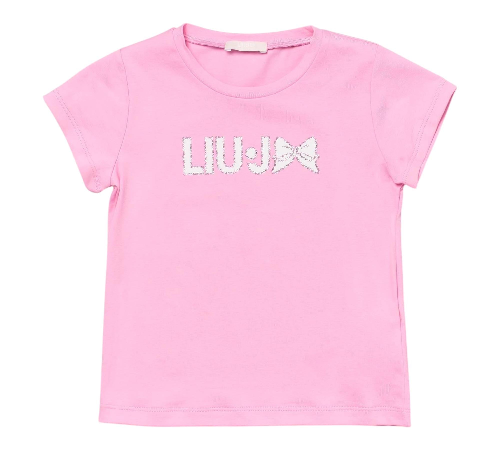Liu Jo T-Shirt Girocollo Tinta Unita con Brillantini per Bambina KA5081X ROSA LIU JO 