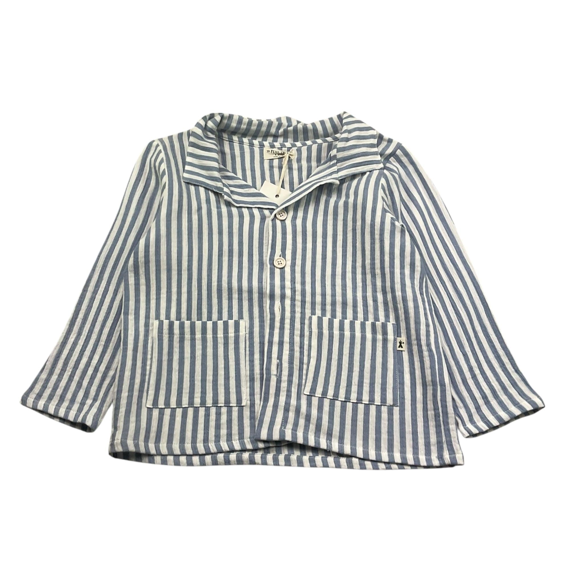 Petit Indi Camicia Tinta Unita con Fantasia A Righe per Bambino SS25BK6838 AZZURRO PETIT INDI 