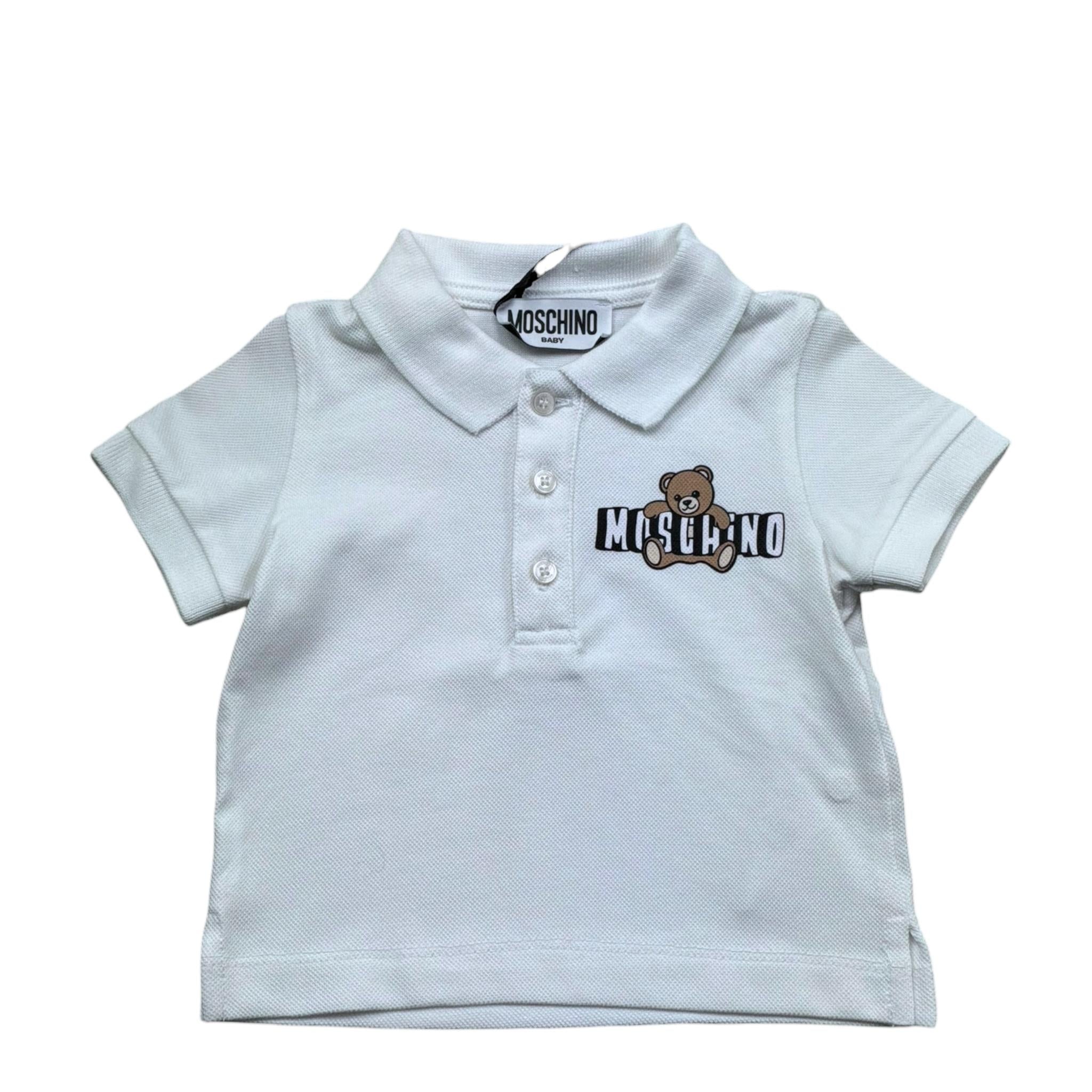 Moschino Polo Mezza Manica Tinta Unita per Neonato MUM04J BIANCO MOSCHINO 