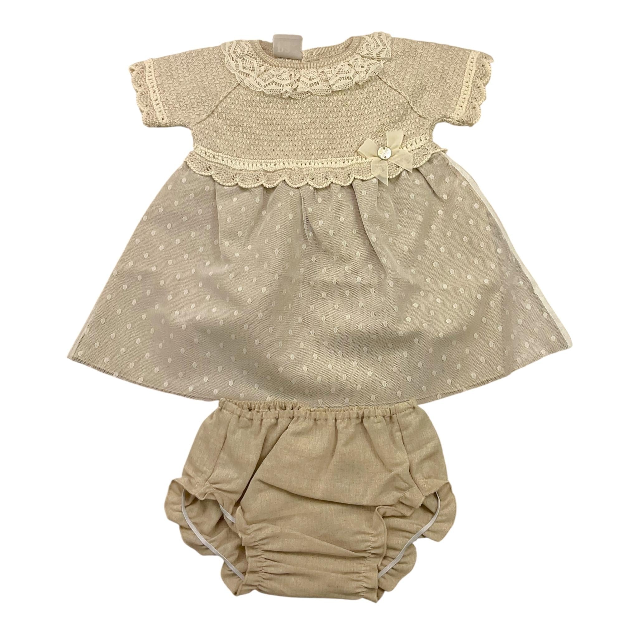 Paz Rodriguez Set Abito Tinta Unita Mezza Manica per Neonata 004122622 BEIGE PAZ RODRIGUEZ 