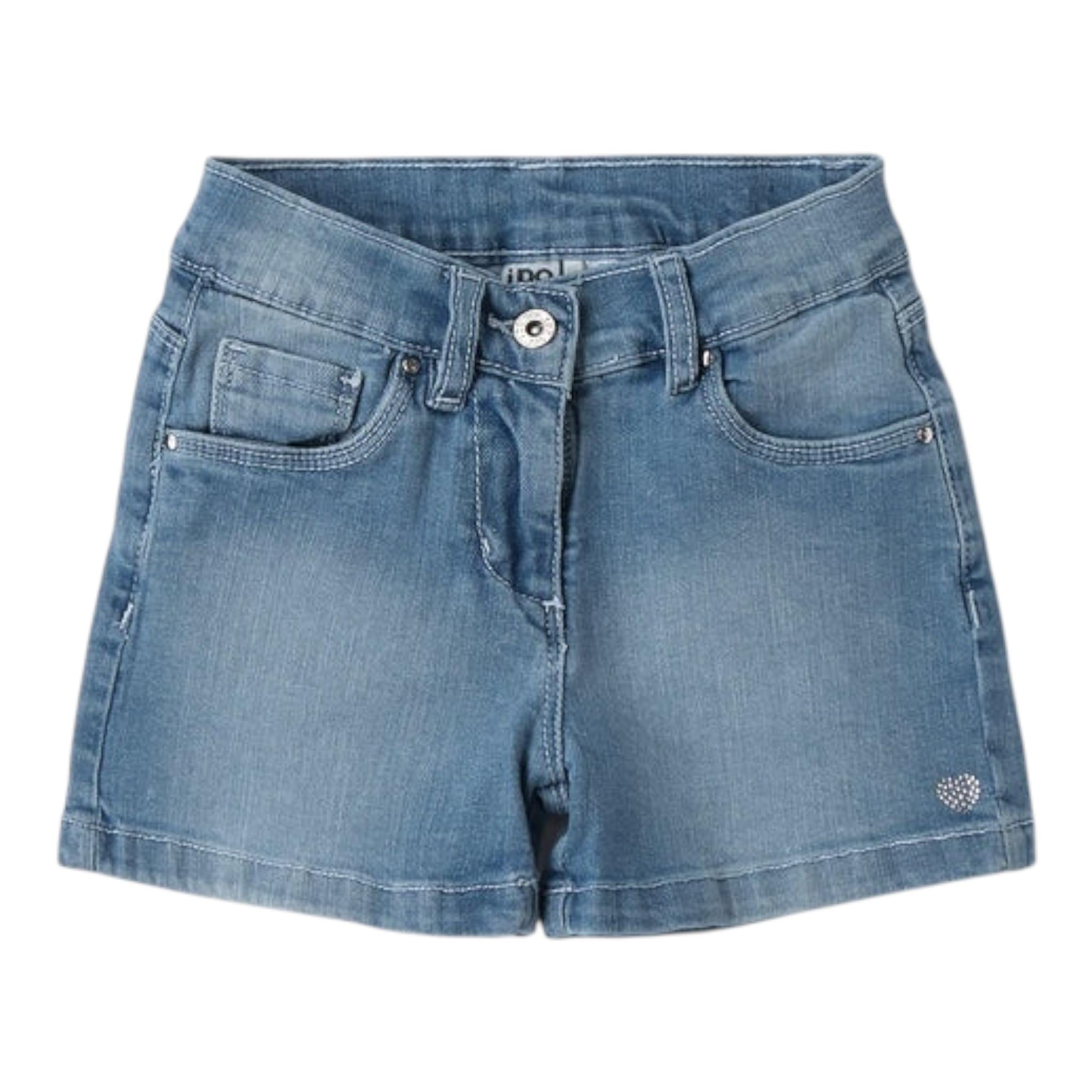 I Do Short In Denim Tinta Unita con Girovita Regolabile per Bambina 4B537 AZZURRO I DO 