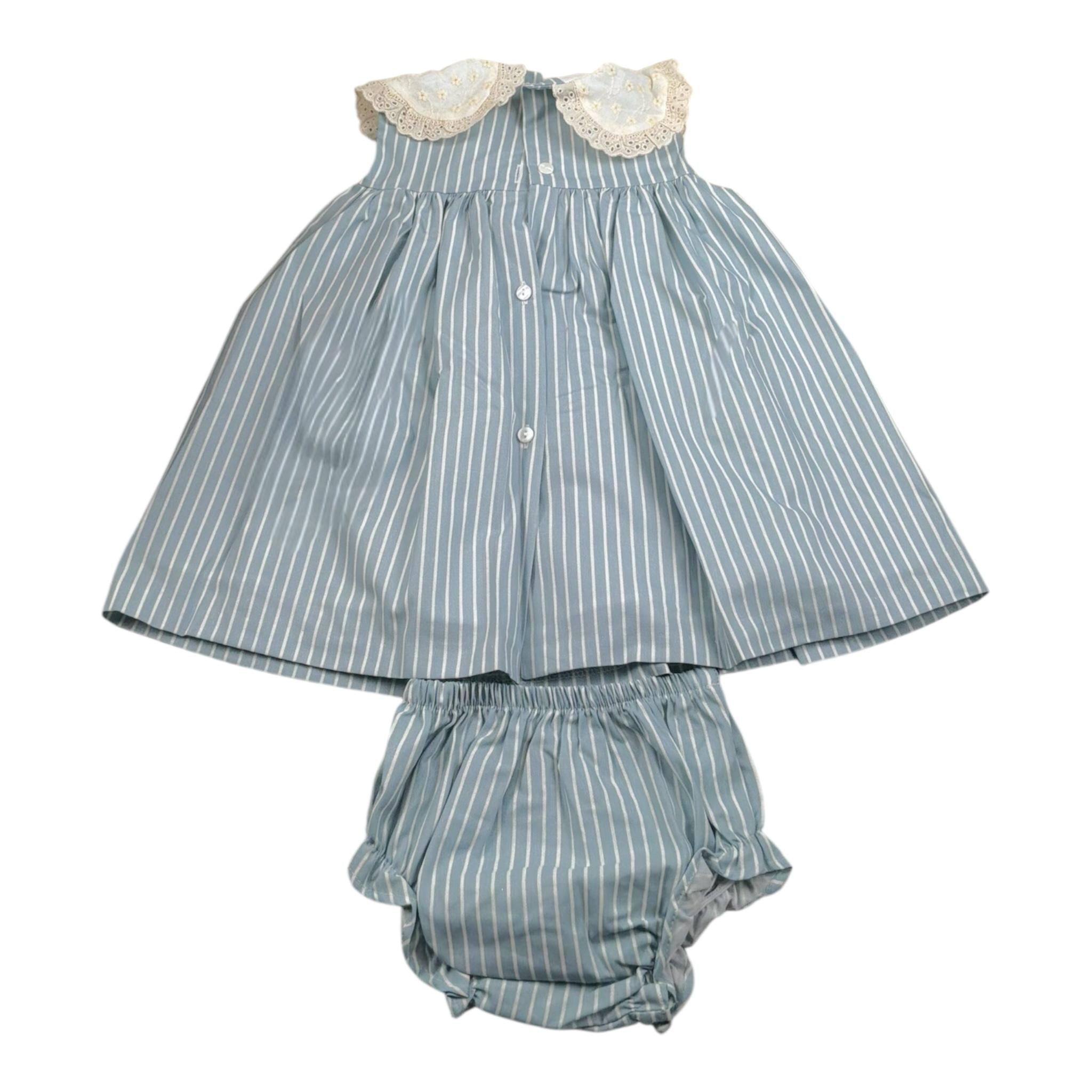 Valentina Bebes Set Abito-Coulotte Tinta Unita con Fantasia A Righe per Neonata LOVE8 AZZURRO VALENTINA BEBES 