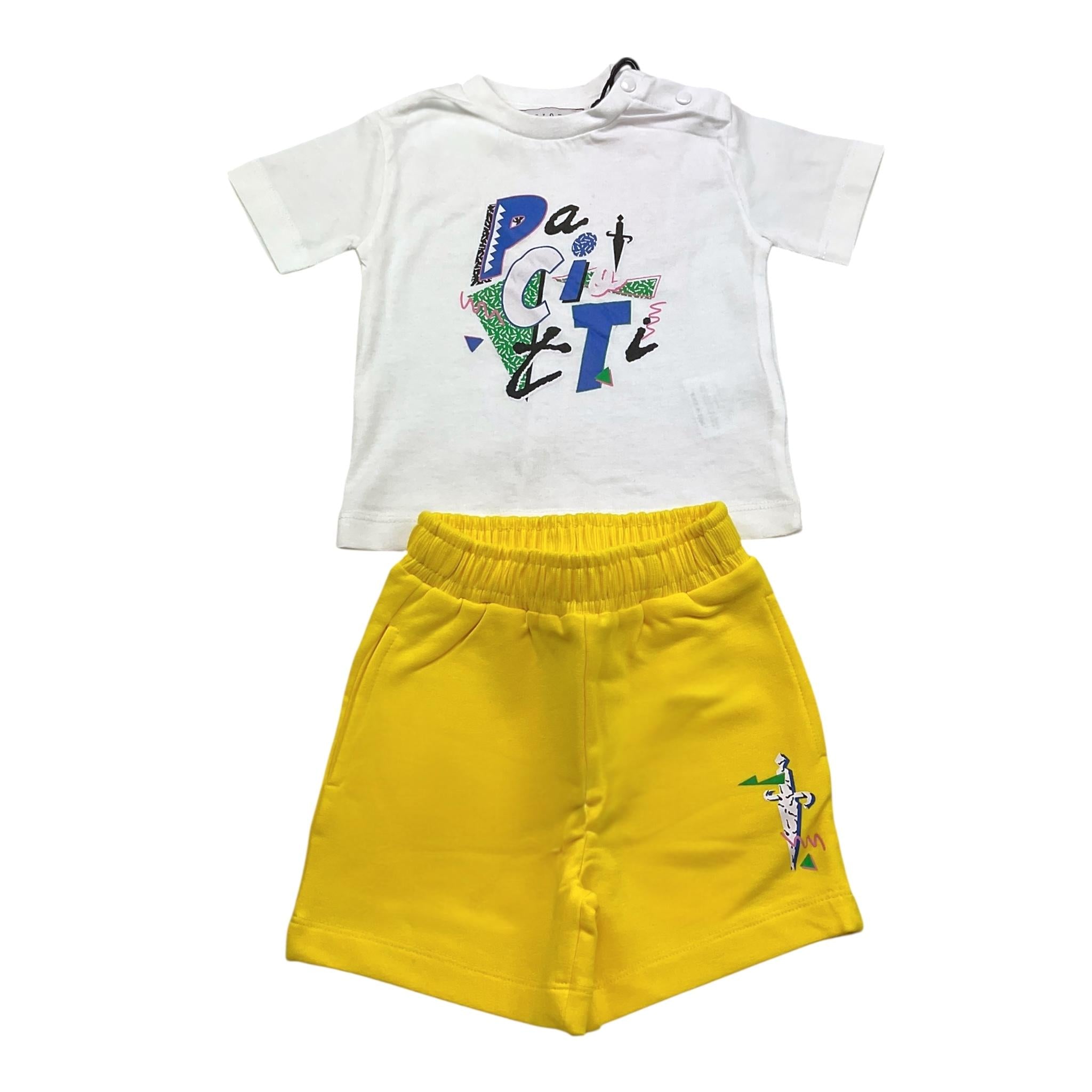 Cesare Paciotti Completo 2 Pezzi T-Shirt-Bermuda Bicolore con Stampa per Neonato COMP5126B BIANCO/GIALLO CESARE PACIOTTI 