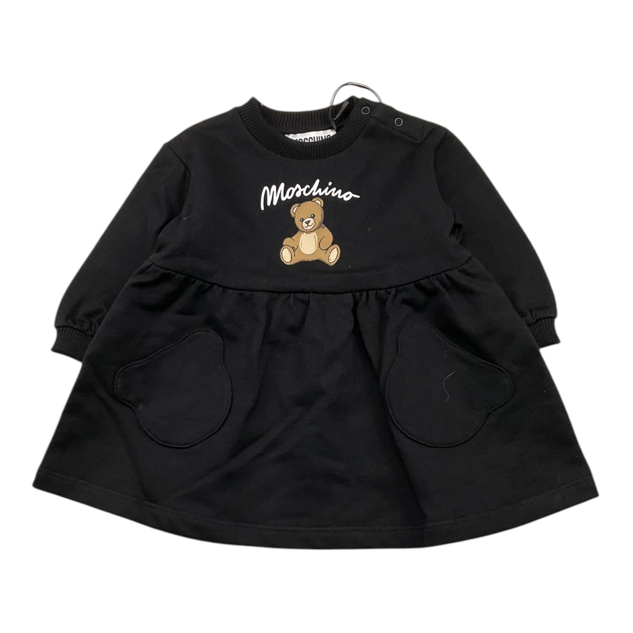 MOSCHINO abito tinta unita girocollo con logo Nero per Neonata MDV0CU NERO MOSCHINO 