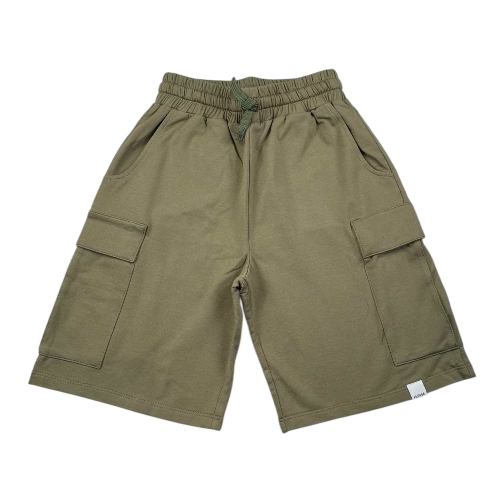 Please Bermuda In Felpa Tinta Unita per Bambino RE12042B72 VERDE PLEASE 