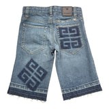 Givenchy Bermuda Tinta Unita In Denim con Logo per Bambino H30131 AZZURRO GIVENCHY 
