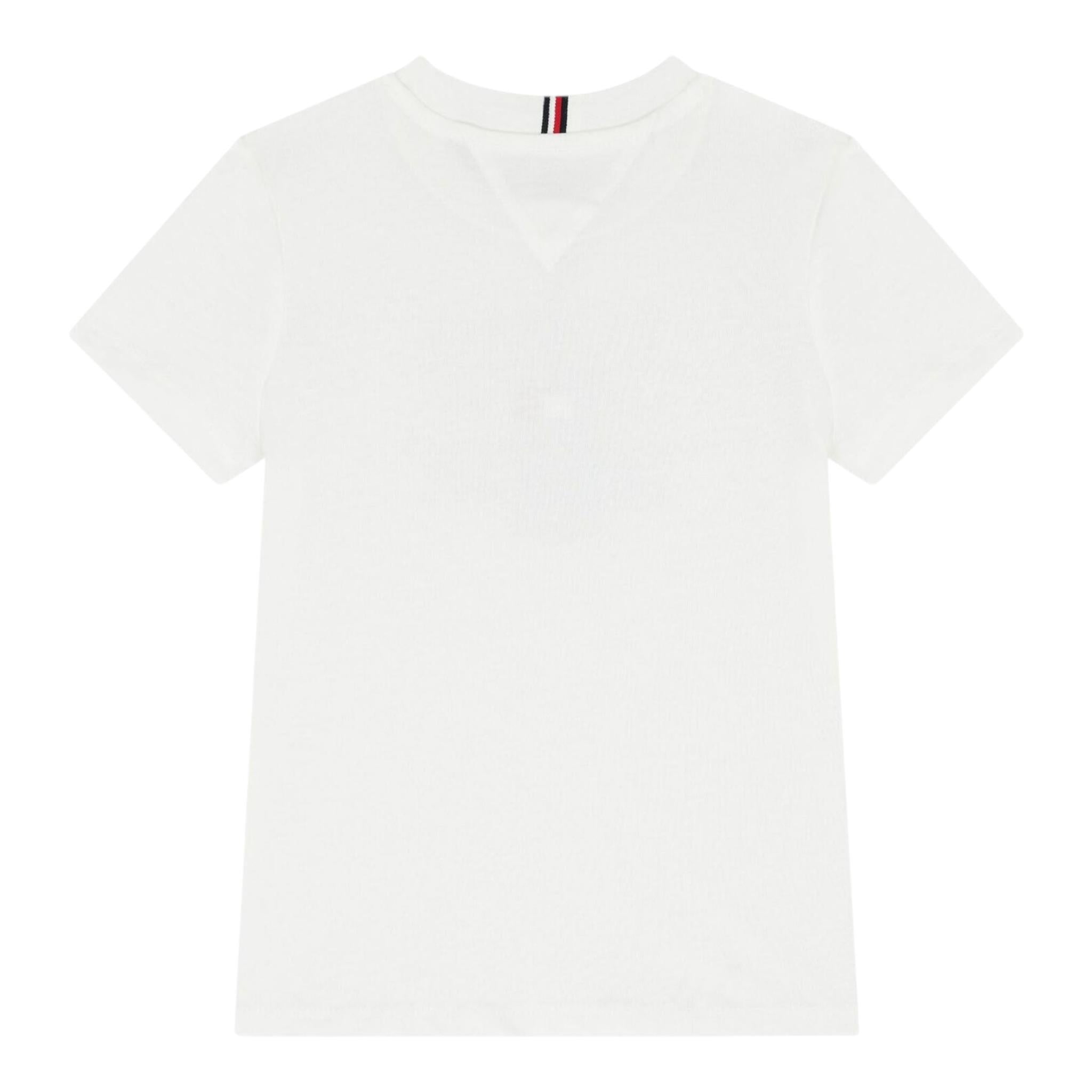 Tommy Hilfiger T-Shirt Girocollo Tinta Unita con Logo per Bambino KB0KB09538 BIANCO TOMMY HILFIGER 