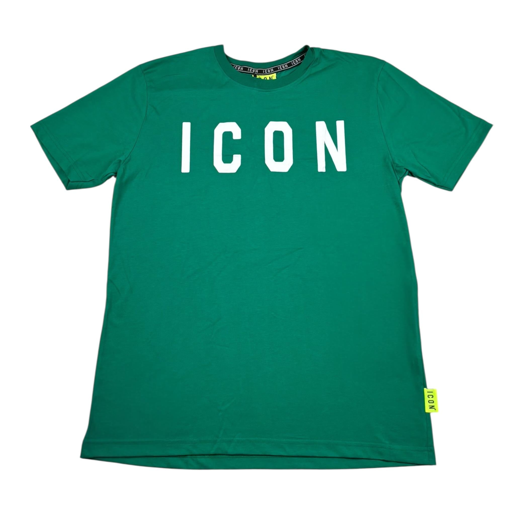 Icon T-Shirt Girocollo Tinta Unita con Logo per Bambino IBKS00489 VERDE ICON 