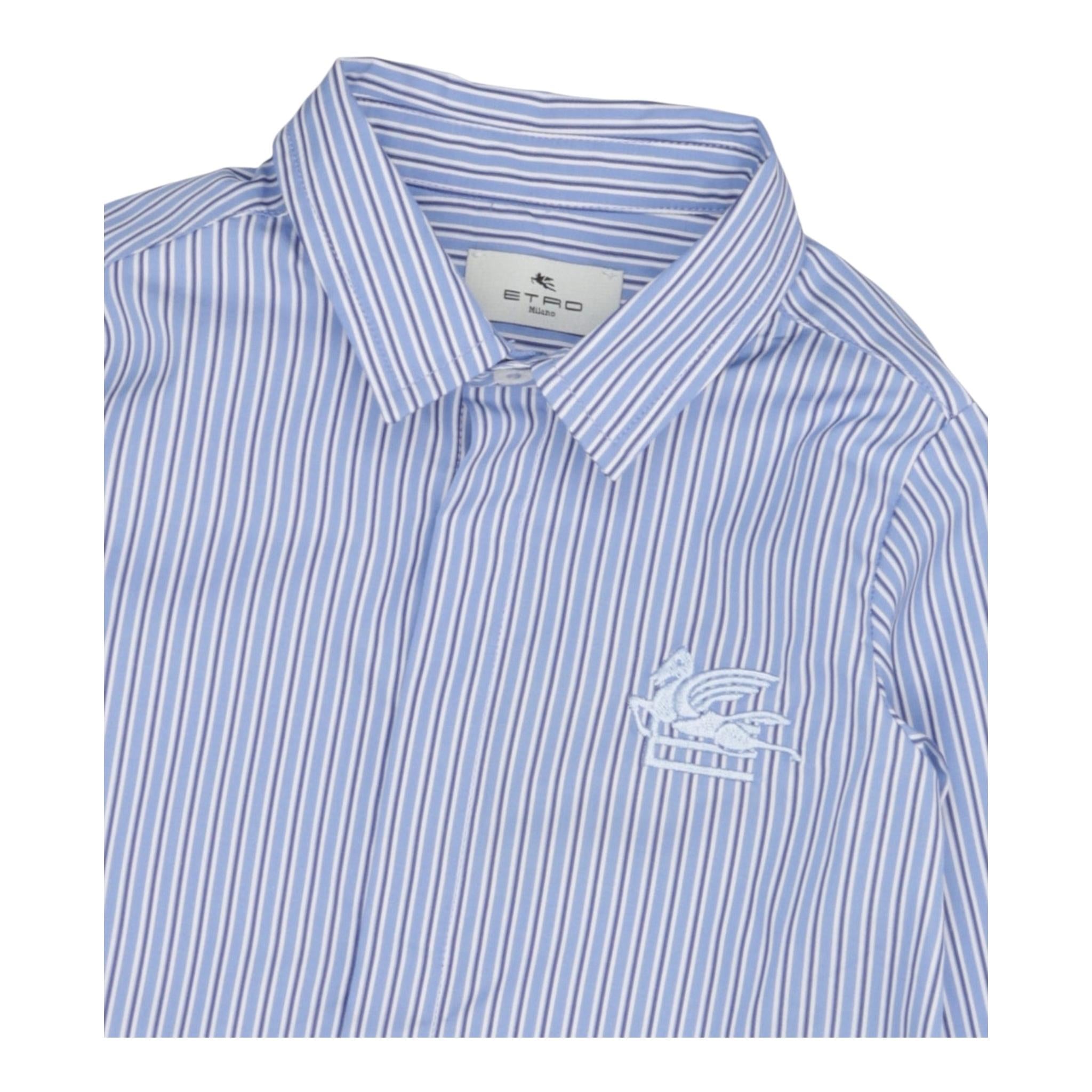 Etro Camicia Tinta Unita con Manica Lunga Fantasia A Righe per Neonato GV5510 AZZURRO ETRO 