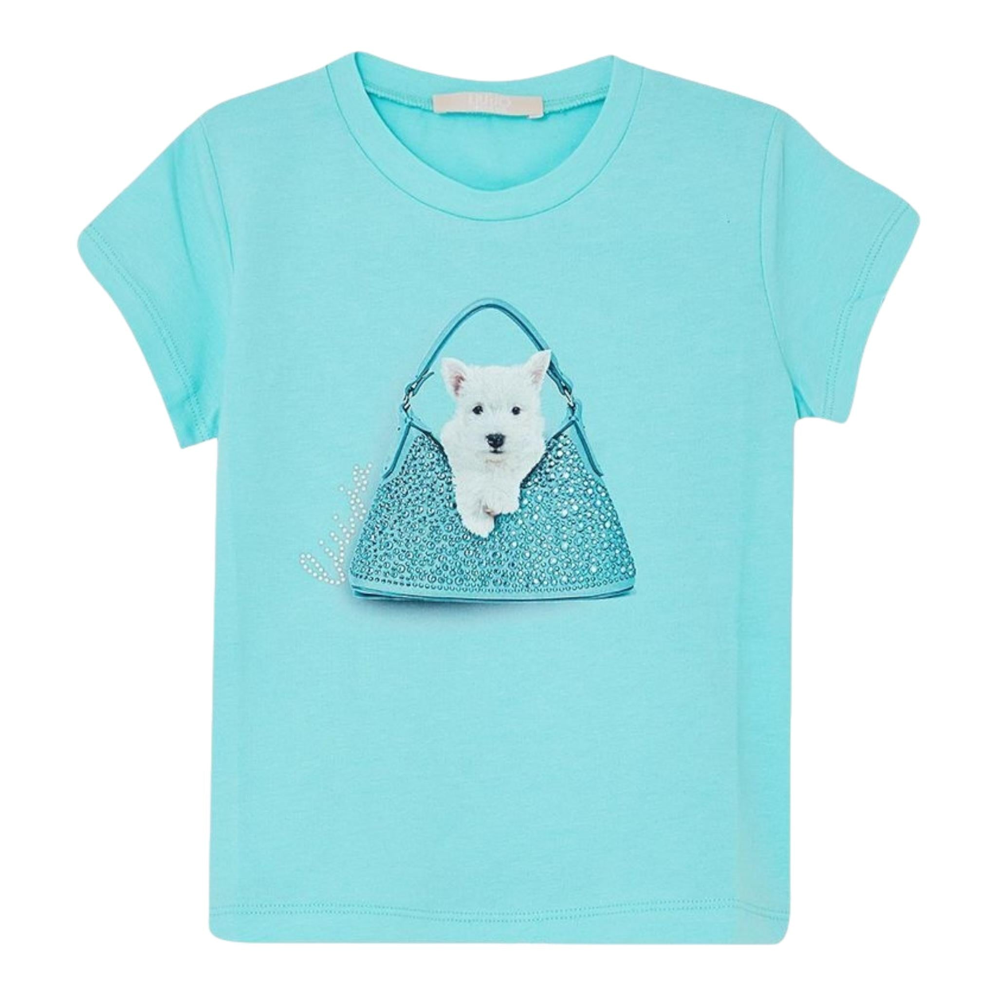 Liu Jo T-Shirt Girocollo Tinta Unita con Stampa per Bambina KA4134 VERDE ACQUA LIU JO 