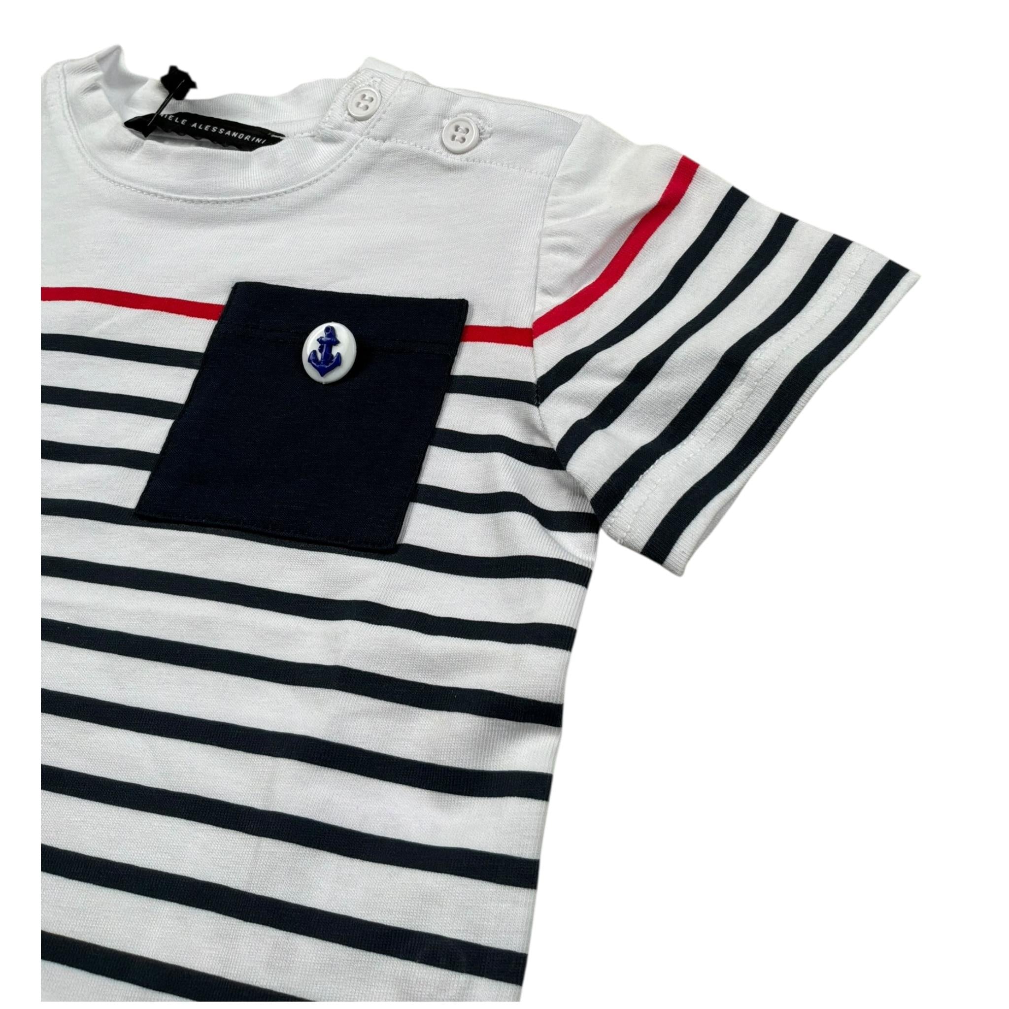 Daniele Alessandrini T-Shirt Girocollo Fantasia A Righe per Bambino 1296M00211 BIANCO DANIELE ALESSANDRINI 