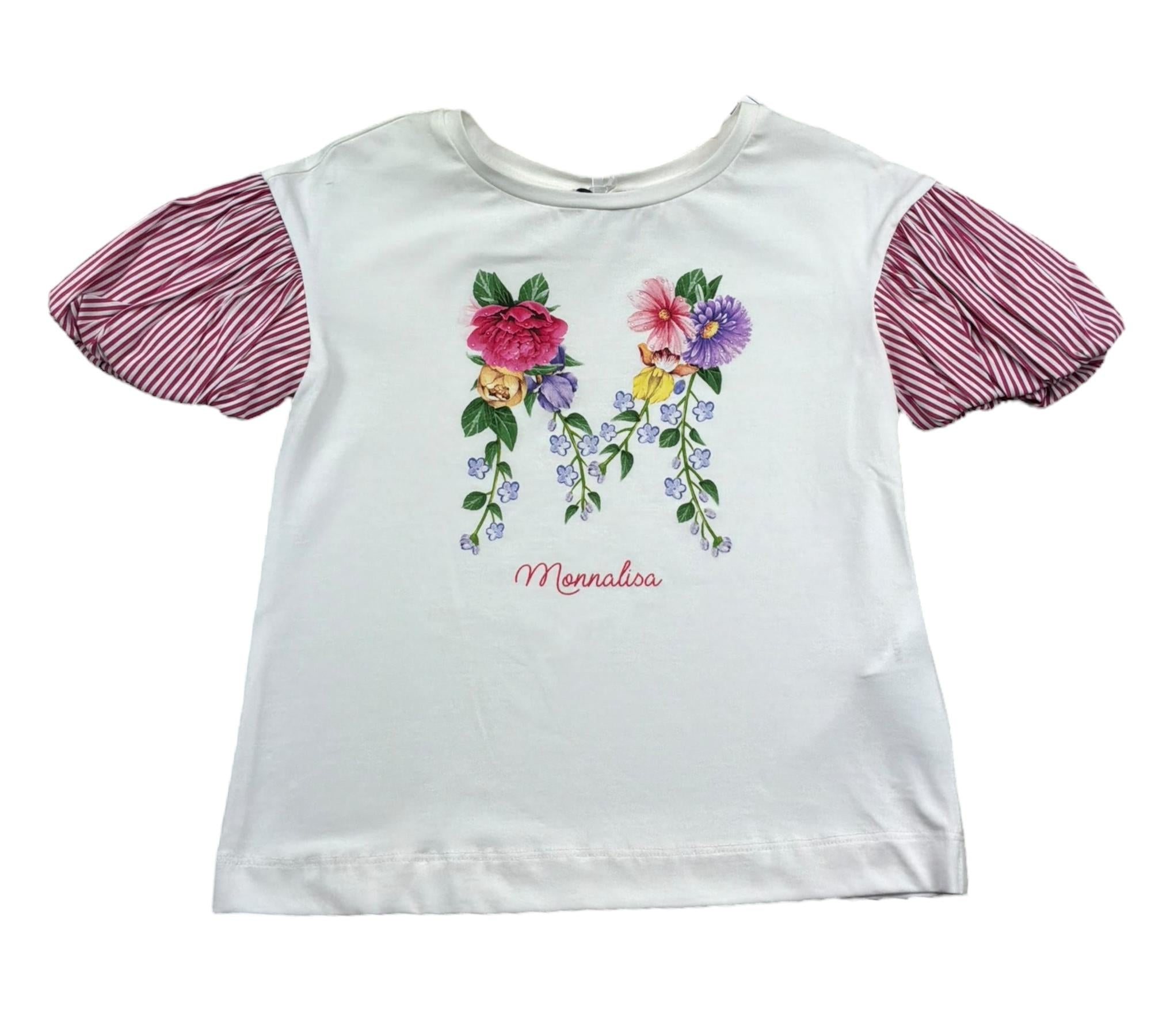 Monnalisa T-Shirt Girocollo Tinta Unita con Maniche In Contrasto per Bambina 117607SF BIANCO MONNALISA 