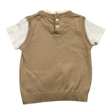 Le Bebe' T-Shirt Girocollo Tinta Unita Con Finto Gilet In Maglia Bianco/Beige Per Neonato