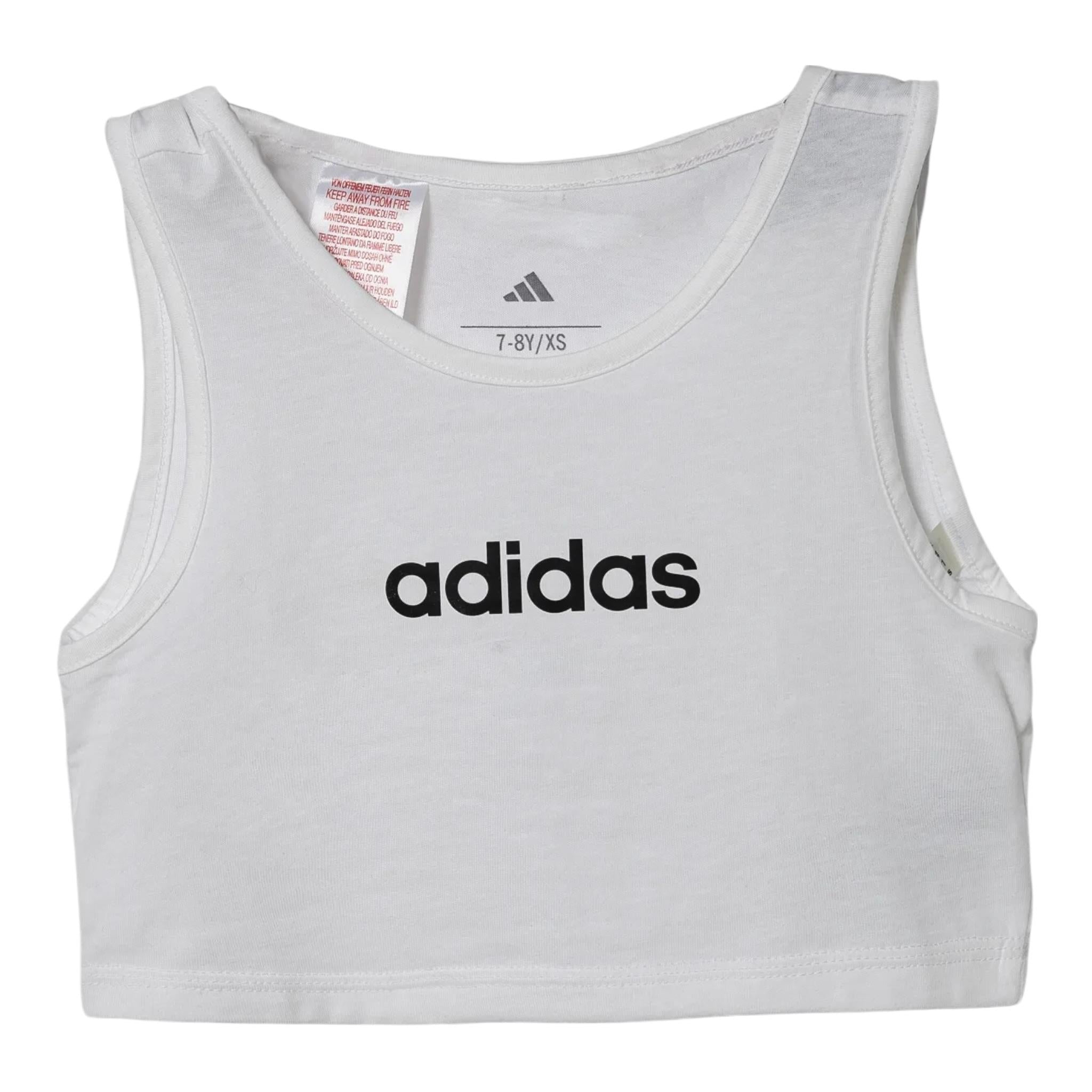 Adidas Top Tinta Unita Giromanica con Logo per Bambina JC9734 BIANCO Adidas 