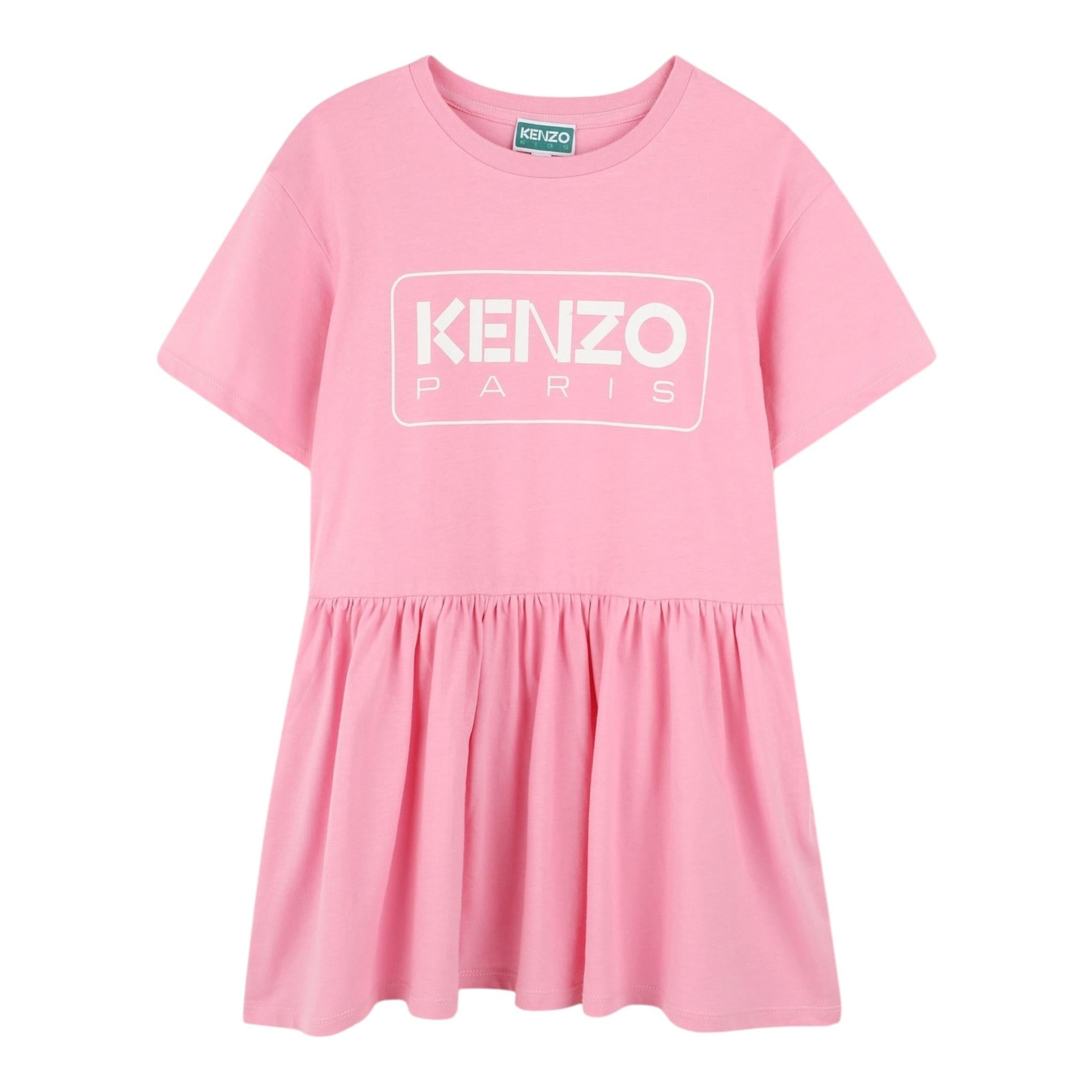 Kenzo Abito Mezza Manica Tinta Unita con Logo per Bambina K61021 ROSA KENZO 