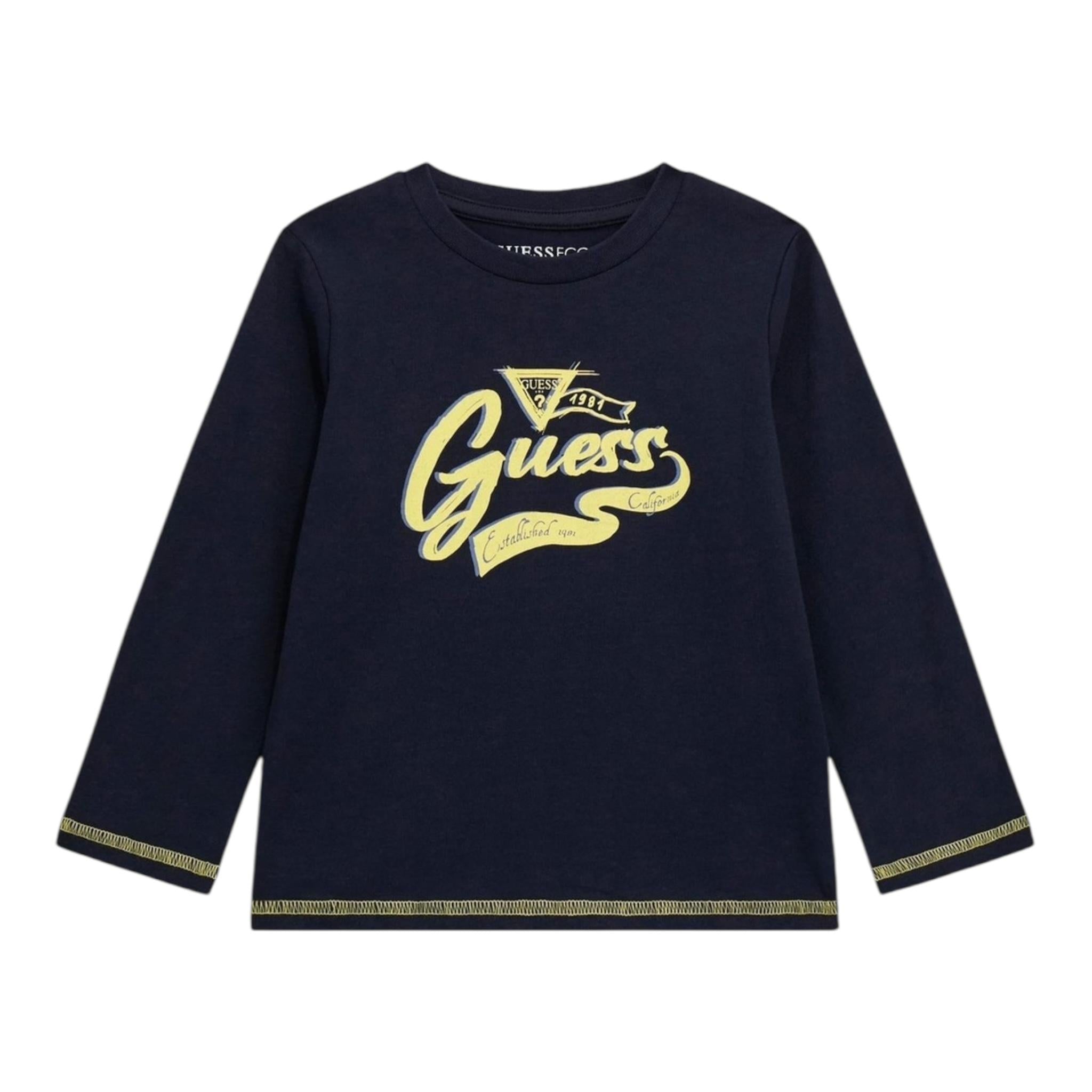 GUESS shirt girocollo tinta unita cn stampa logo Blu per Neonato I4YI04K8HM4 BLU GUESS 