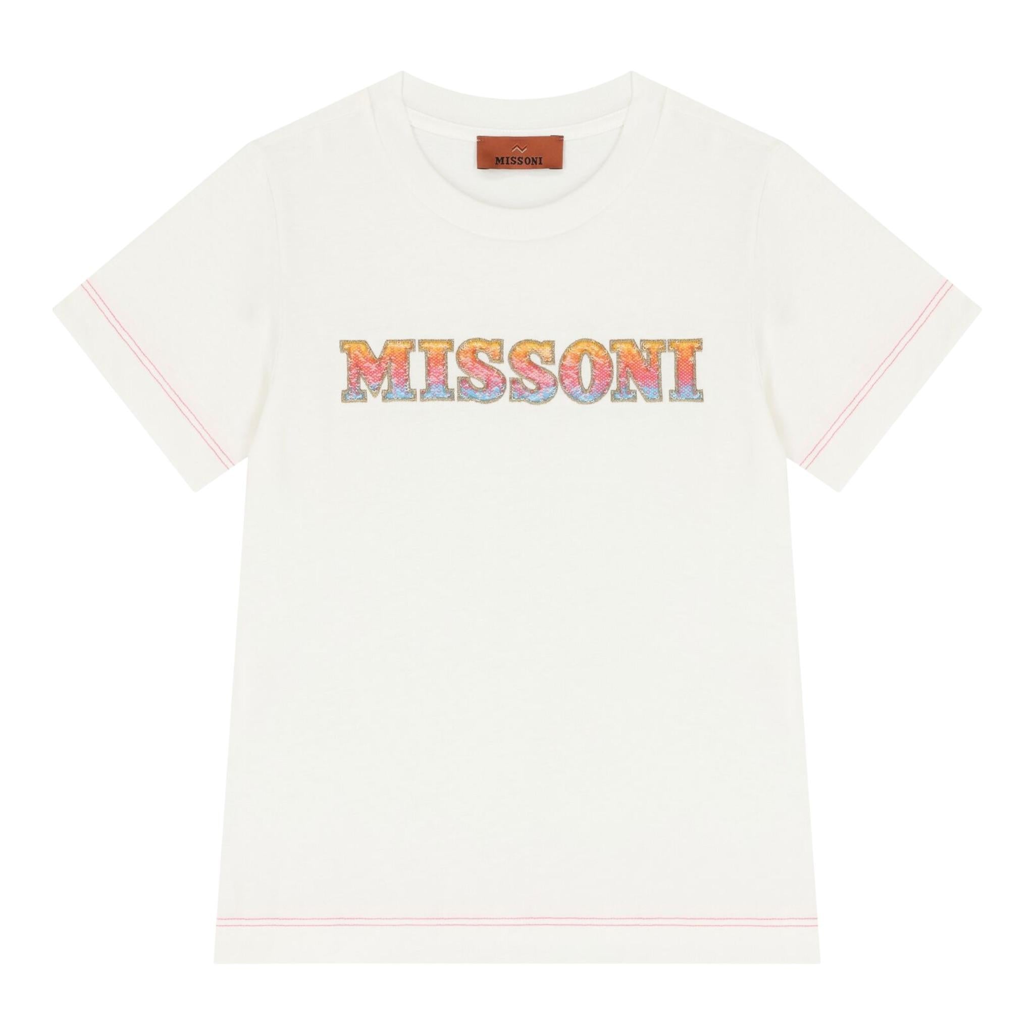 Missoni T-Shirt Girocollo Tinta Unita con Stampa per Bambina MV8B01 BIANCO MISSONI 