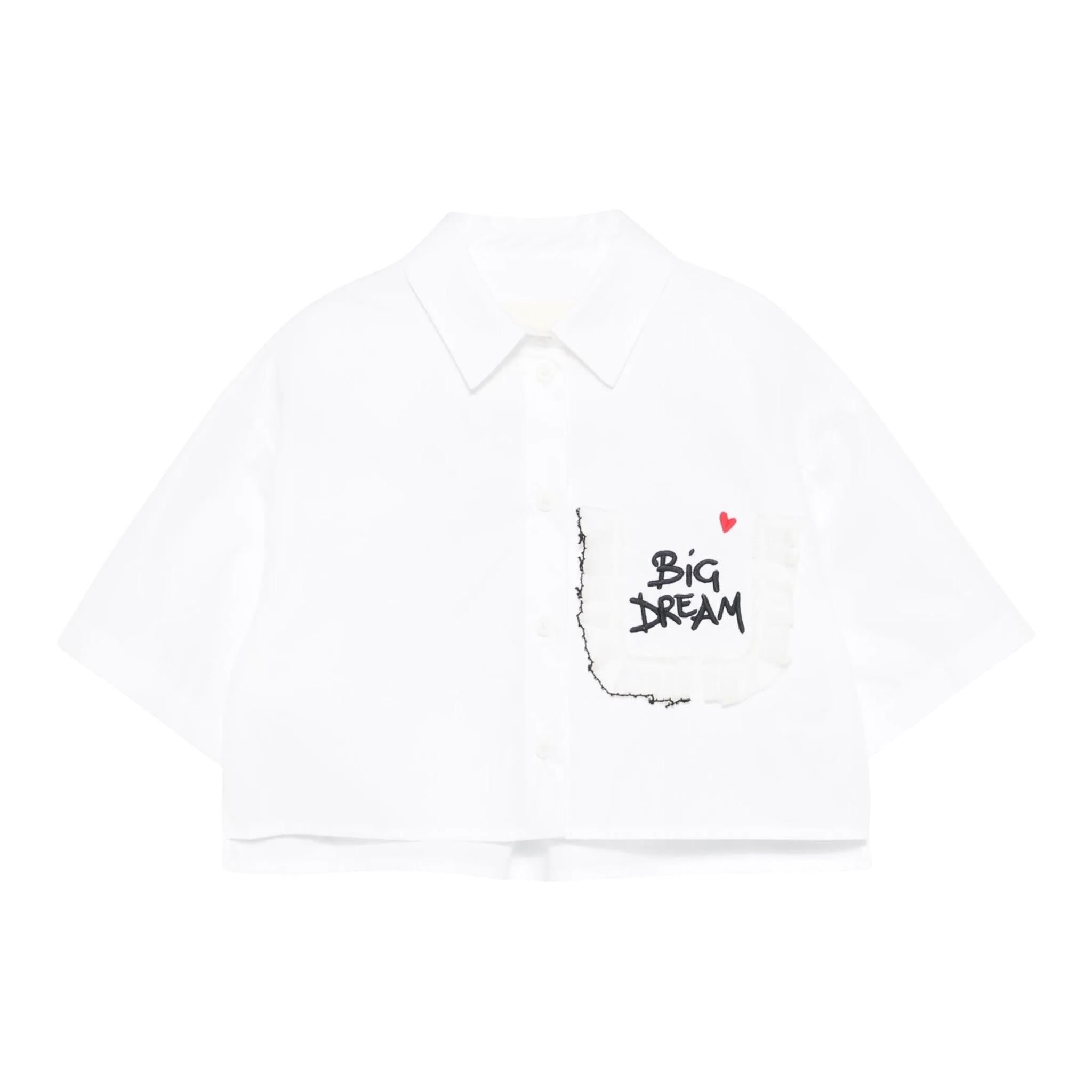 Simonetta Camicia Mezza Manica Tinta Unita con Cuore per Bambina SW5A31 BIANCO SIMONETTA 