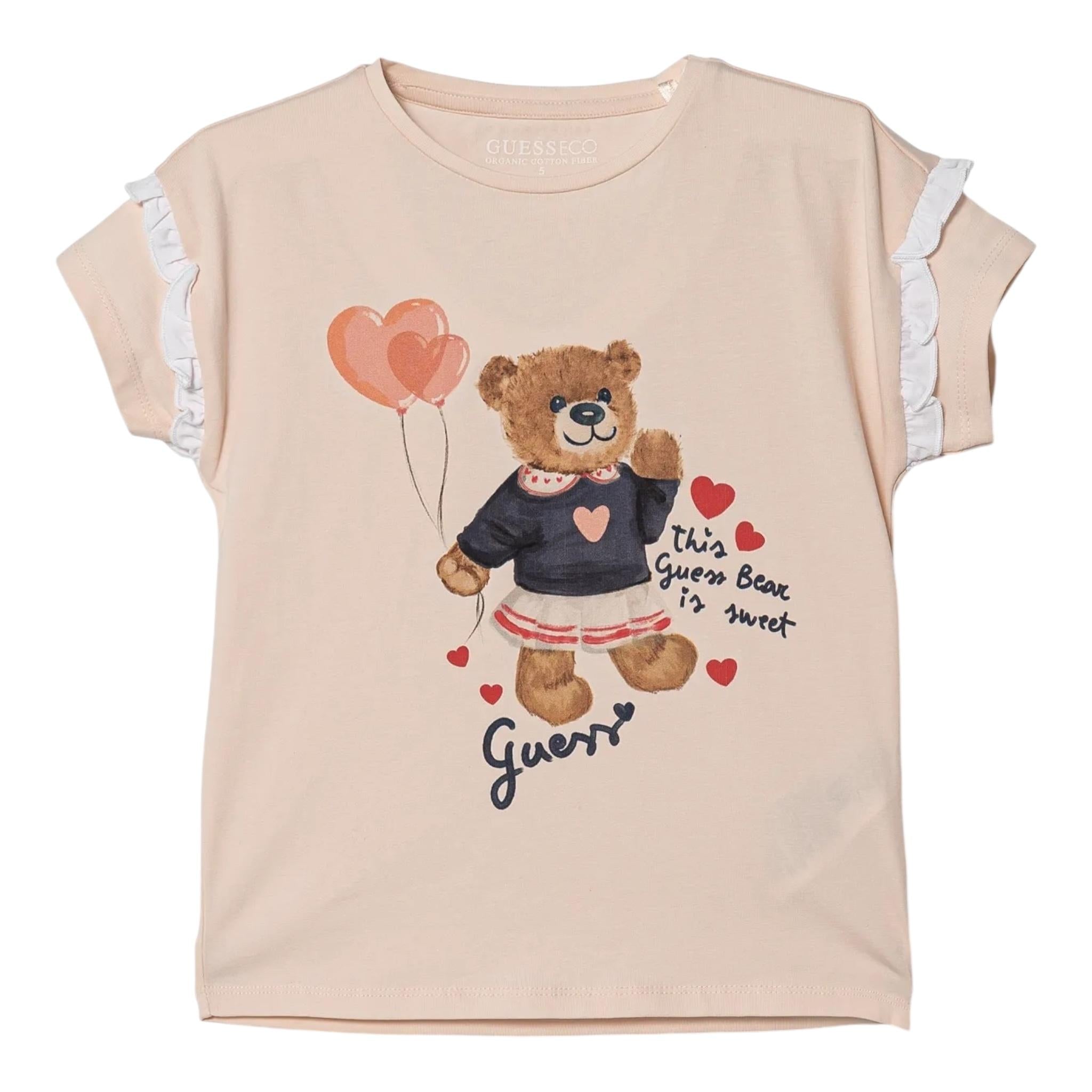 Guess T-Shirt Girocollo Tinta Unita con Stampa per Neonata K5RI12K6YW4X ROSA GUESS 