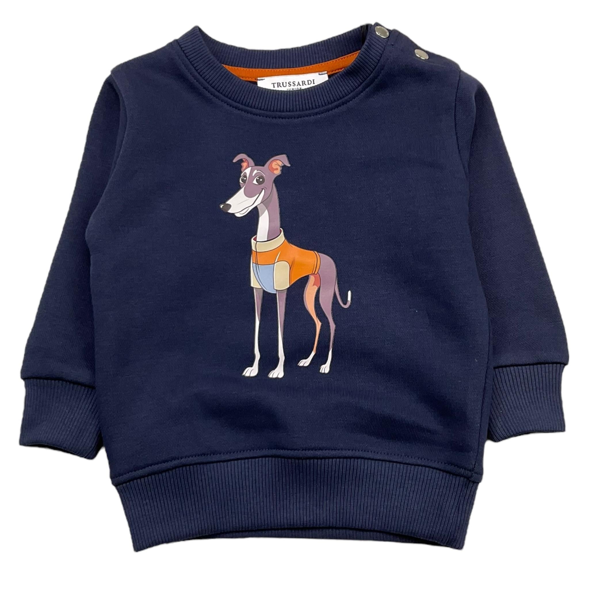 TRUSSARDI felpa chiusa girocollo tinta unita con stampa in contrasto Blu per Neonato TIA25094FE BLU TRUSSARDI 