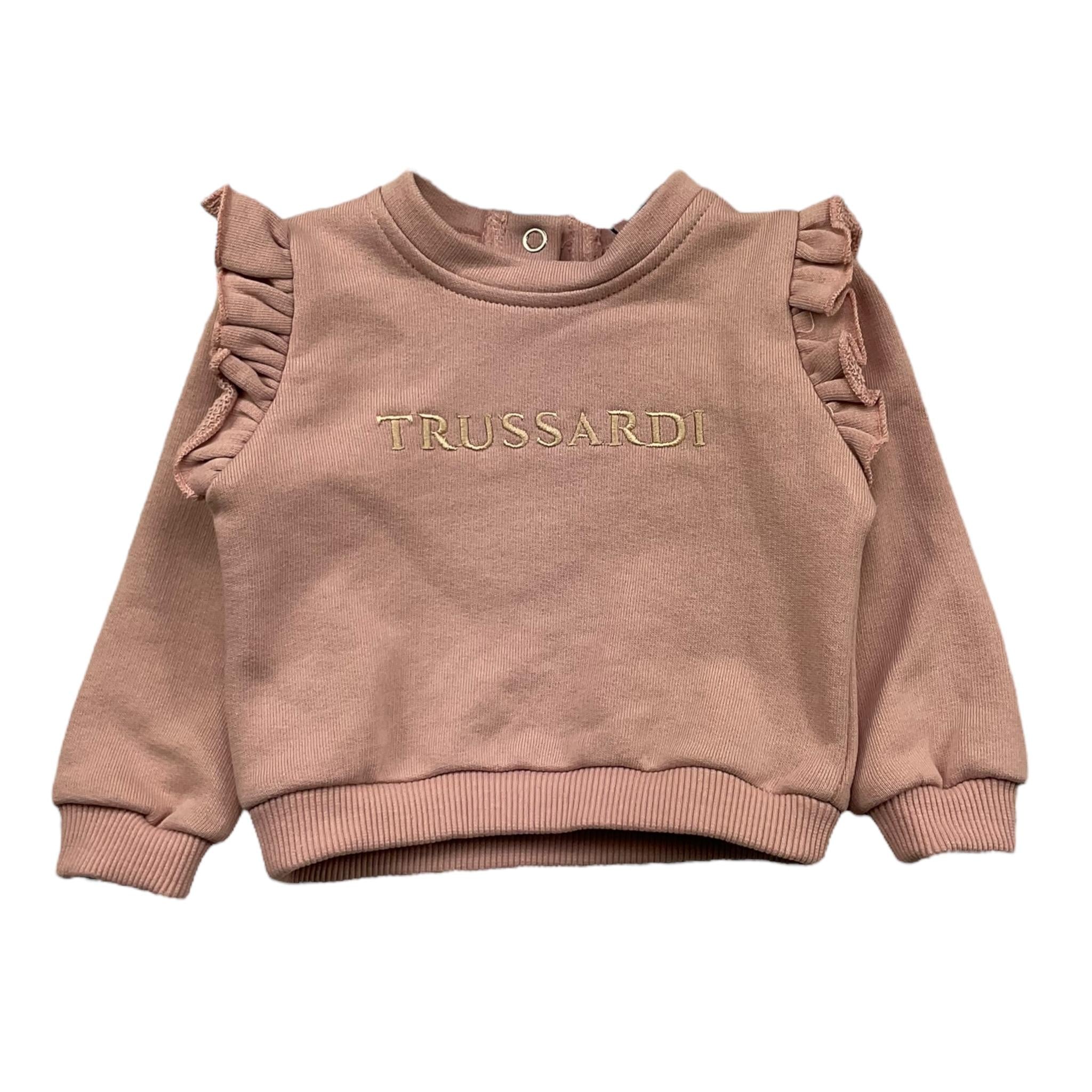 TRUSSARDI felpa chiusa girocollo tinta unita con logo Rosa per Neonata TIA25197 ROSA TRUSSARDI 
