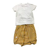 Teddy E Minou Completo Bicolore Salopette-T-Shirts Bianco/Giallo Per Neonata