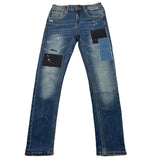 DANIELE ALESSANDRINI jeans tinta unita con toppe Blu per Bambino 1231PD00074XX BLU DANIELE ALESSANDRINI 