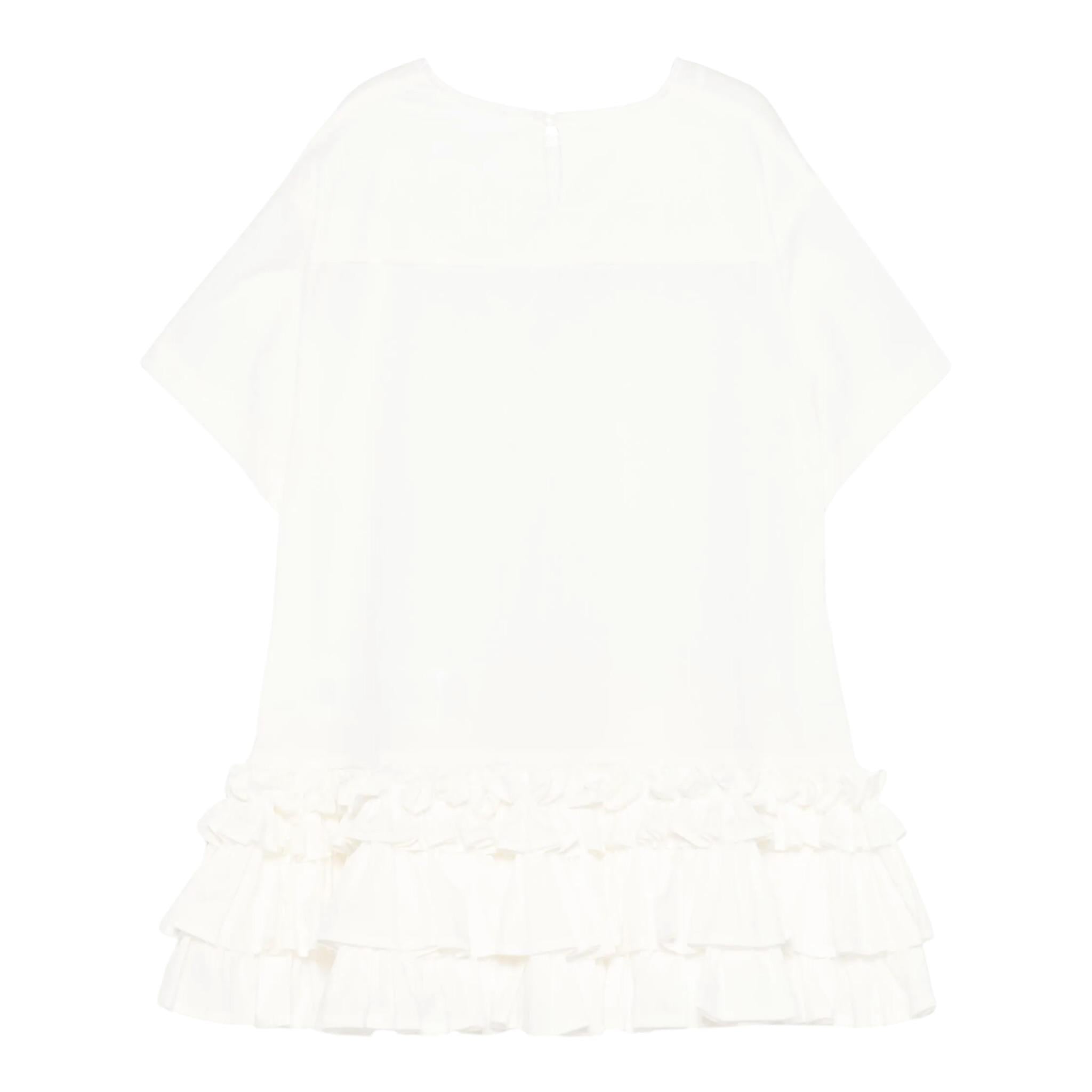 Dou Dou Abito Tinta Unita Mezza Manica con Balze per Neonata DW1A61NX BIANCO DOU DOU 