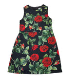DOLCE & GABBANA abito giromanica tinta unita con stampa rose Nero per Bambina L52DX5 NERO DOLCE & GABBANA 