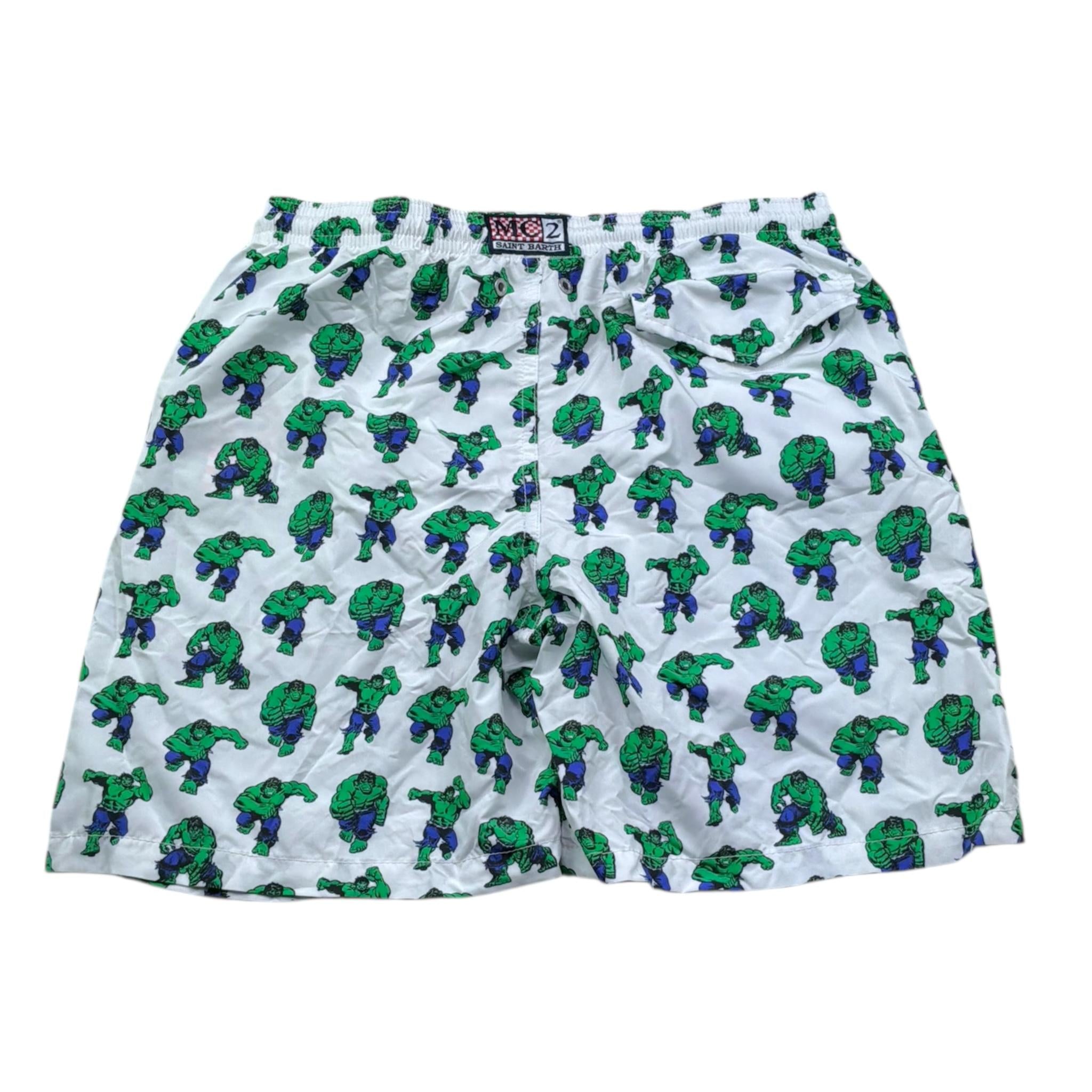 Saint Barth Costume Modello Boxer Tinta Unita con Stampa Hulk per Neonato HULK01N BIANCO SAINT BARTH 