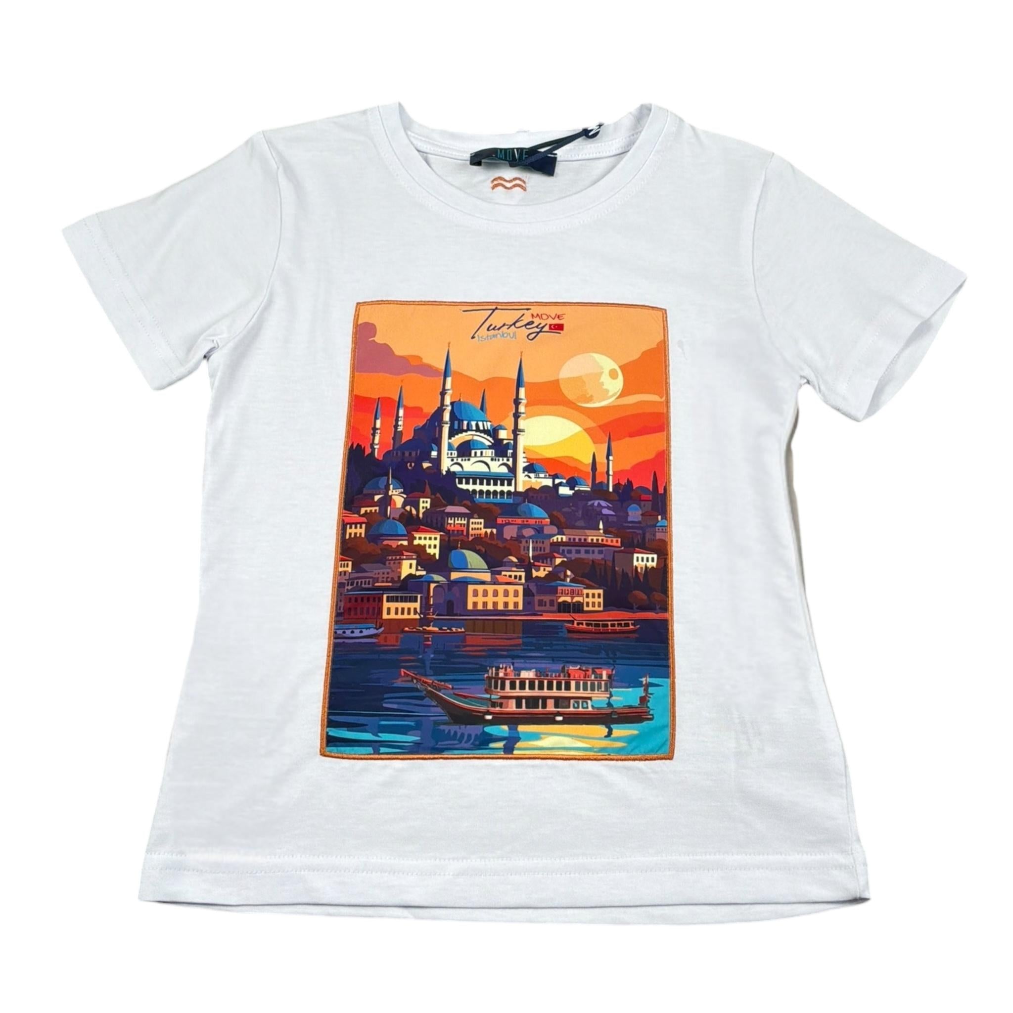Move T-Shirt Tinta Unita Girocollo con Stampa per Bambino TURCHIA BIANCO MOVE 