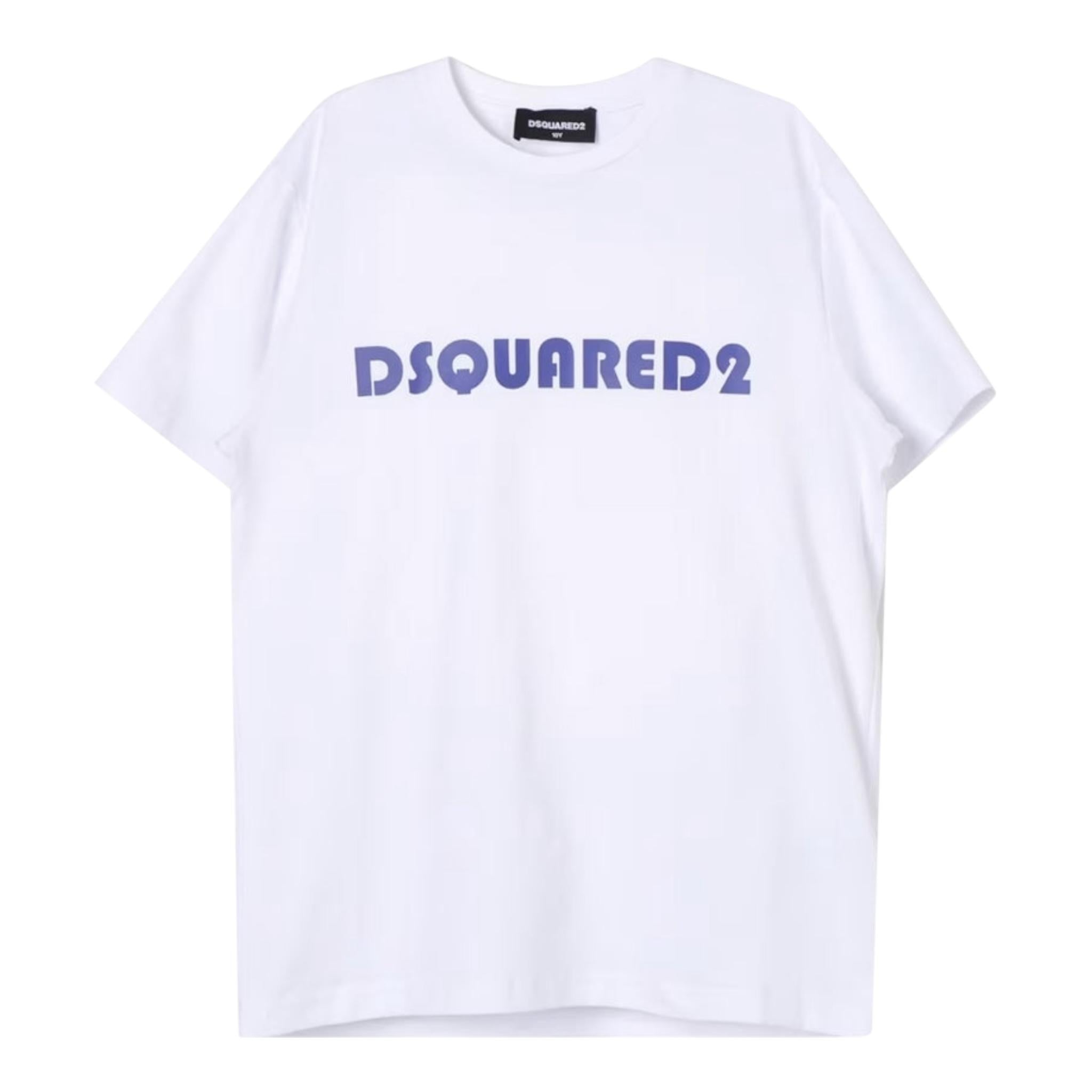 Dsquared2 T-Shirt Girocollo Tinta Unita con Stampa per Bambino DQ2072 BIANCO DSQUARED2 