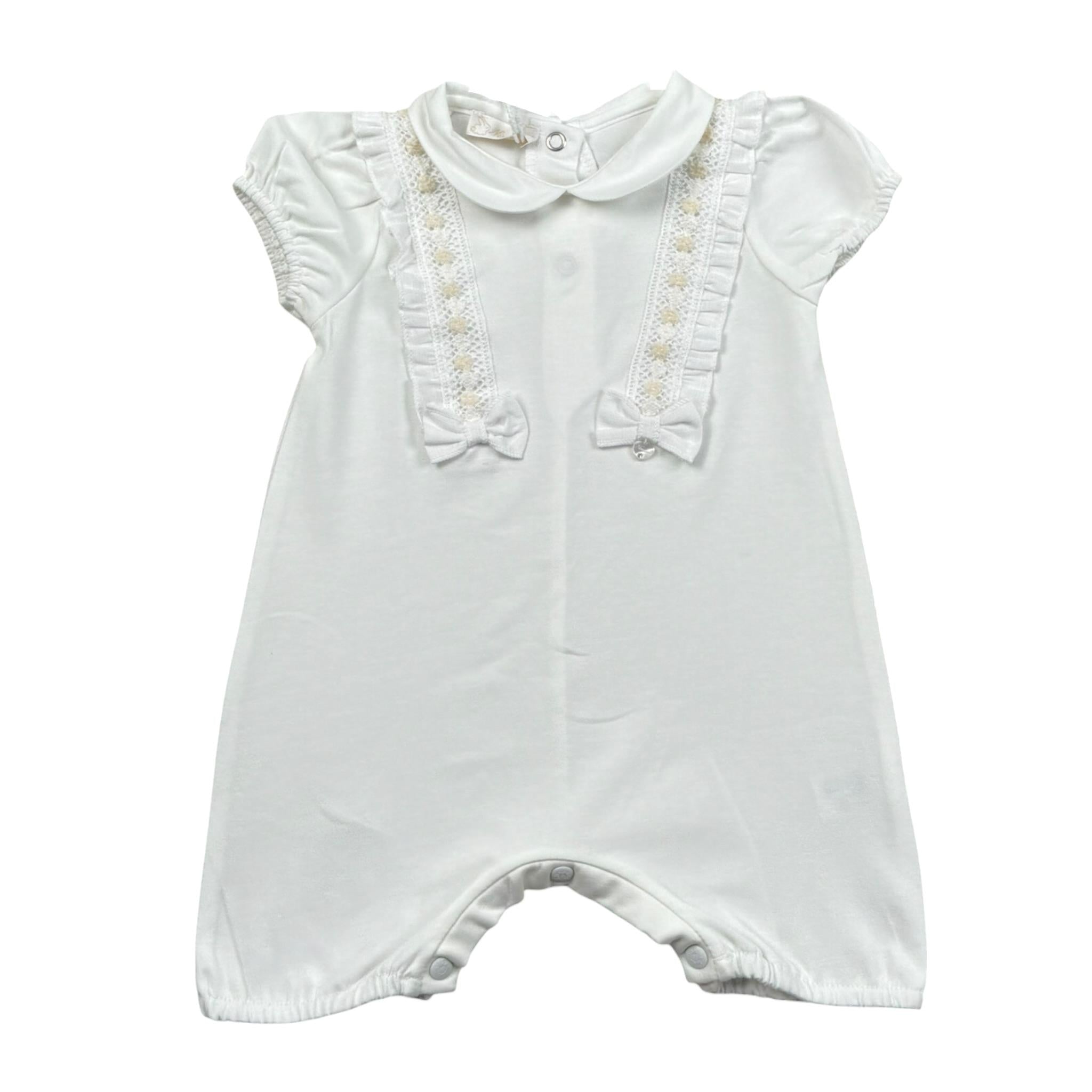 Ninnaoh Pagliaccetto Mezza Manica Tinta Unita con Ricami per Neonata E2471P BIANCO NINNAOH 