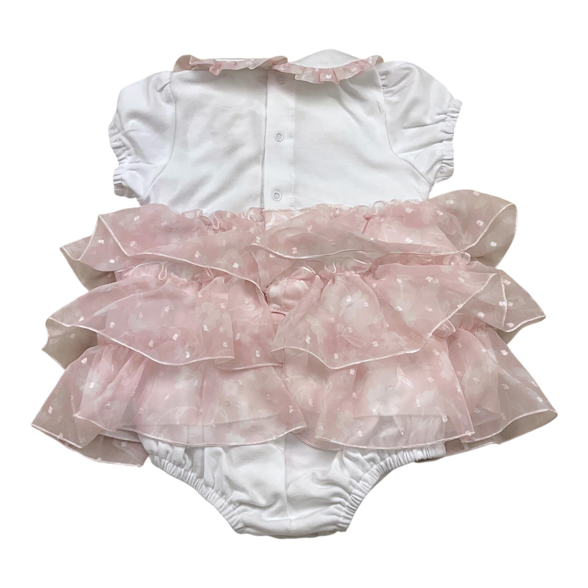 La Sartoria Dei Piccoli Pagliaccetto Mezza Manica Bicolore con Tulle per Neonata LP008 BIANCO/ROSA LA SARTORIA DEI PICCOLI 