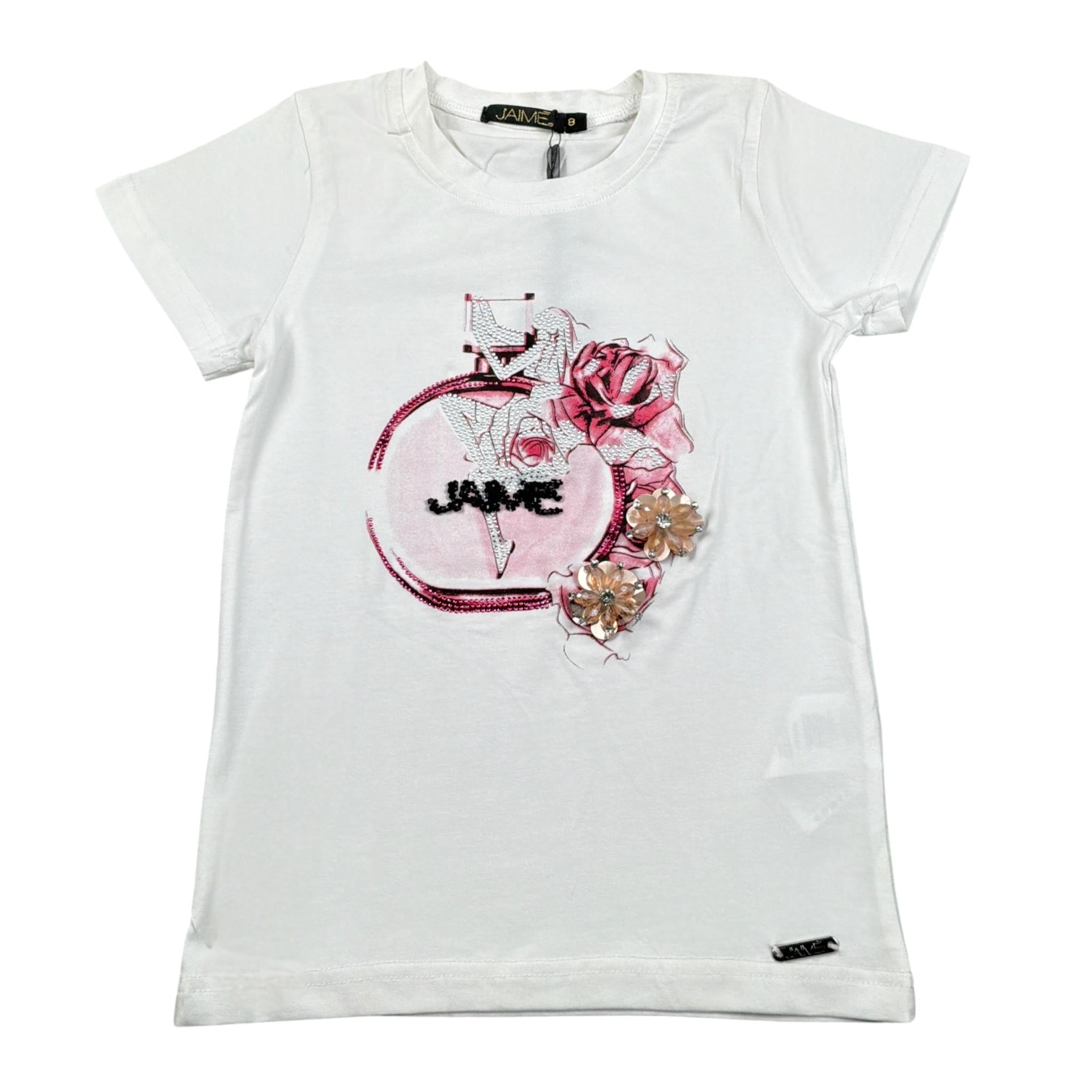 J'Aime' T-Shirt Girocollo tinta unita con Stampa Bianco per Bambina 5034G BIANCO J'AIME' 