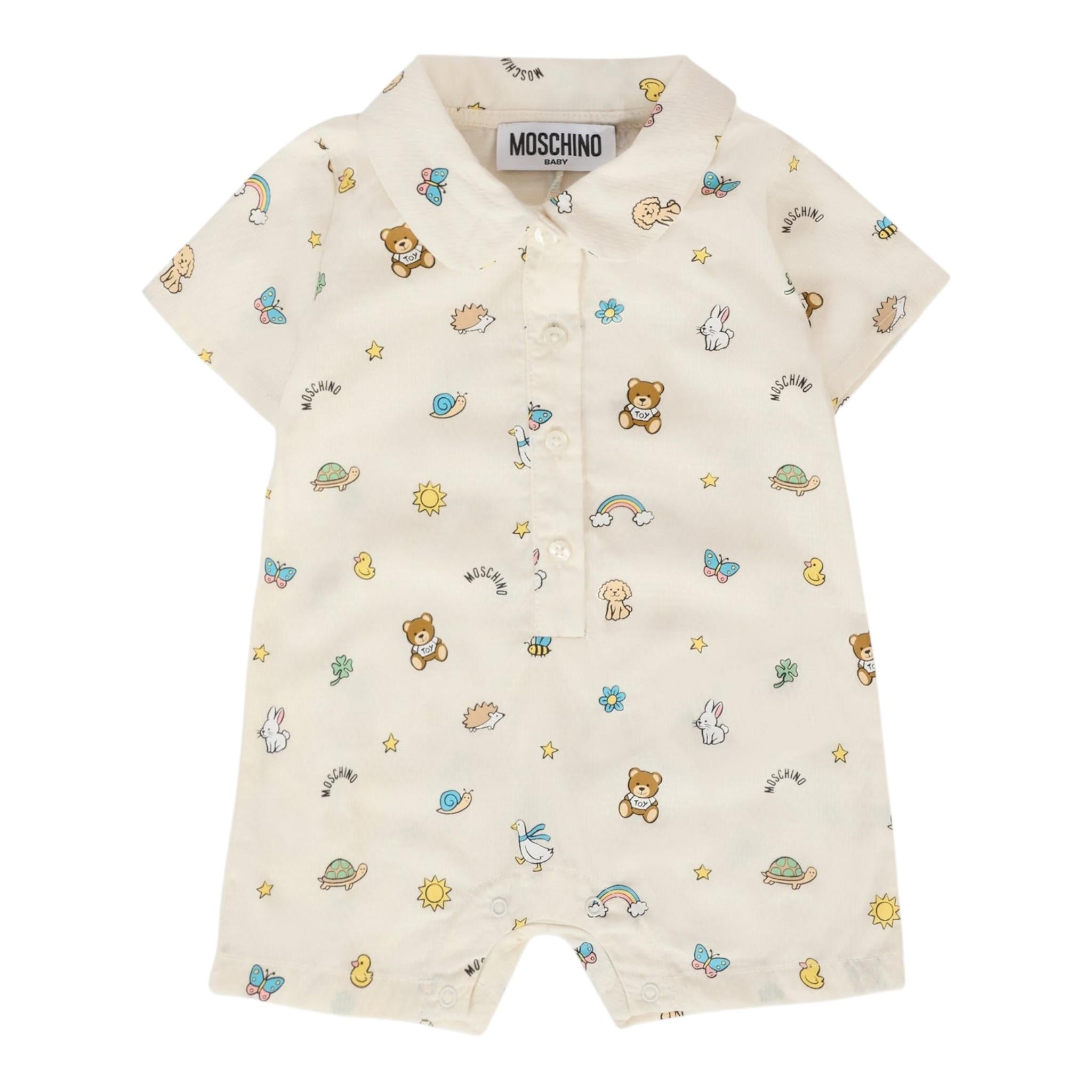 Moschino Pagliaccetto Tinta Unita con Stampa per Neonata MUY07J PANNA MOSCHINO 