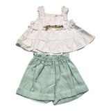 Barcellino Completo 2 Pezzi Camicia-Culotte Bianco/Verde Acqua Per Neonata
