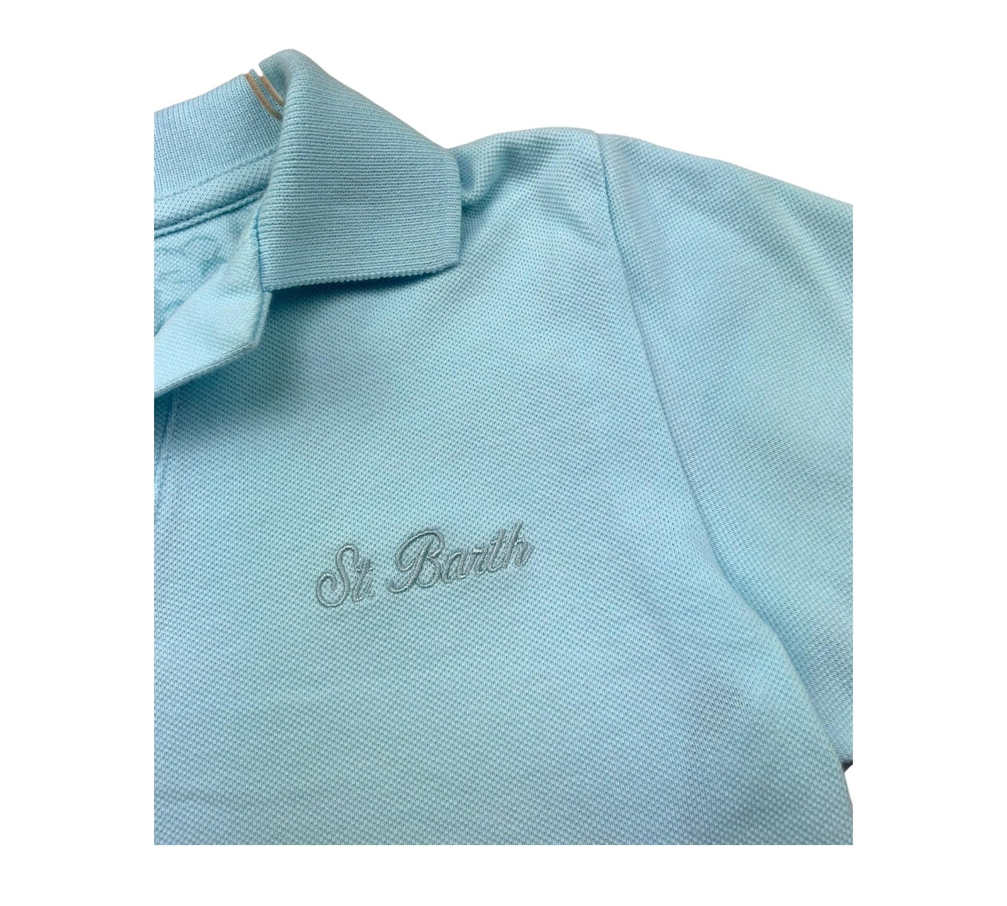Saint Barth Polo Mezza Manica Tinta Unita con Ricami per Bambino CHARLES AZZURRO SAINT BARTH 