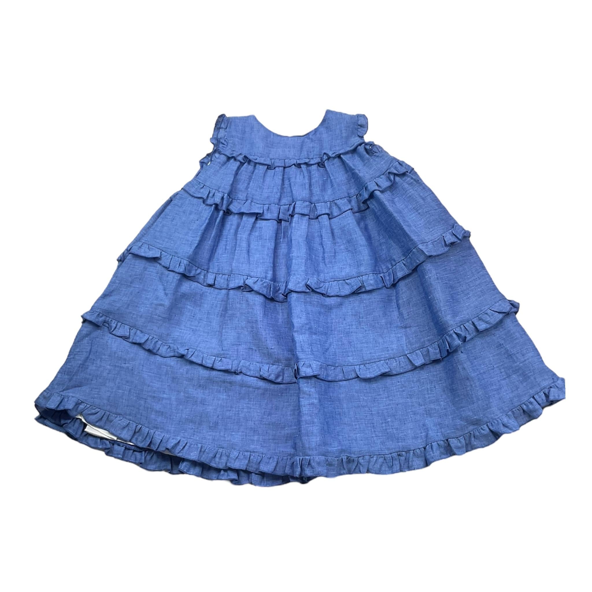Little Bear Abito Giromanica Tinta Unita con Balze per Bambina 8226 BLU LITTLE BEAR 