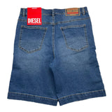 Diesel Bermuda In Denim Tinta Unita Con Girovita Regolabile E Strappi Blu Per Bambino